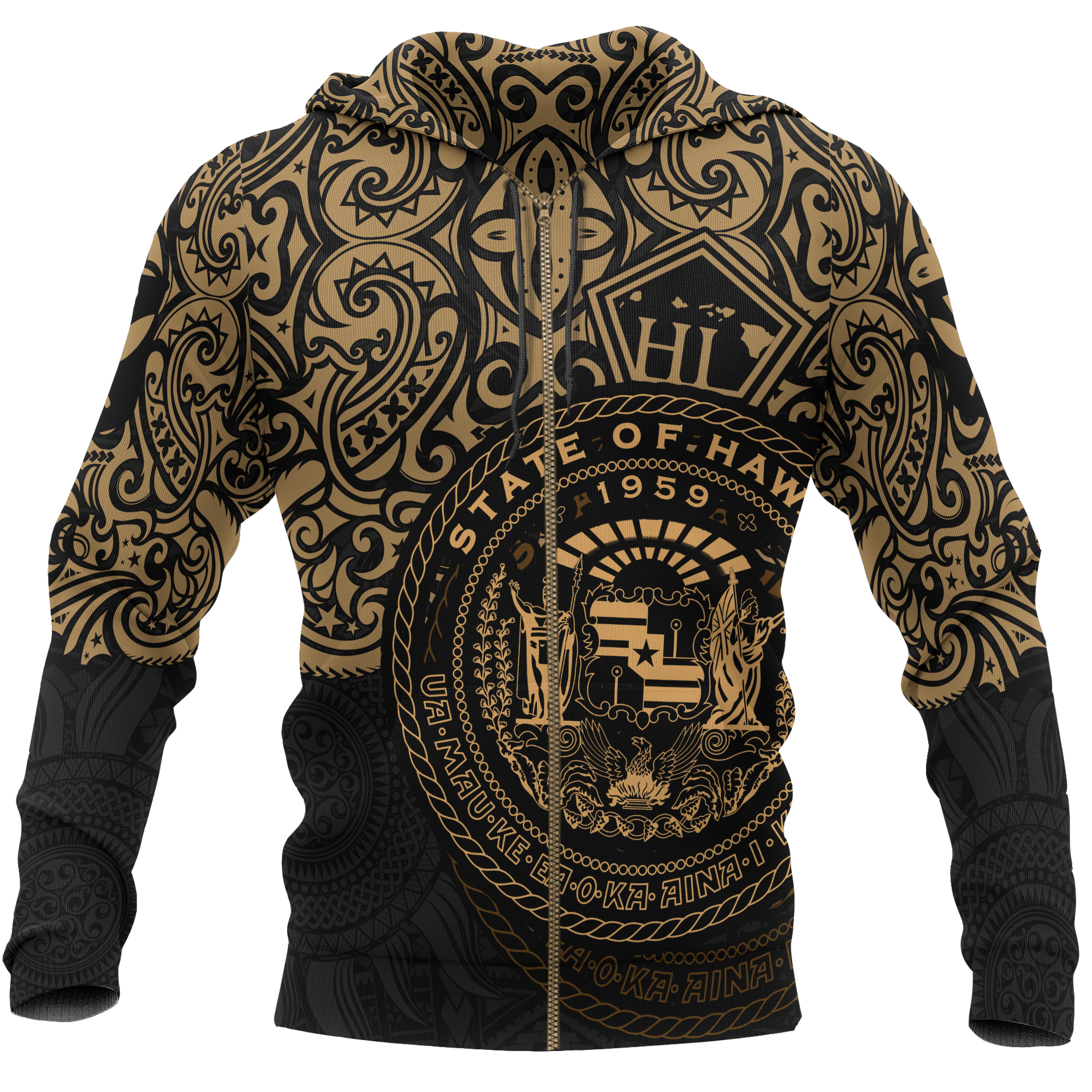 Polynesian Hawaii Hoodie (Zip up) Pride of Hawaii Unisex BLACK - Polynesian Pride