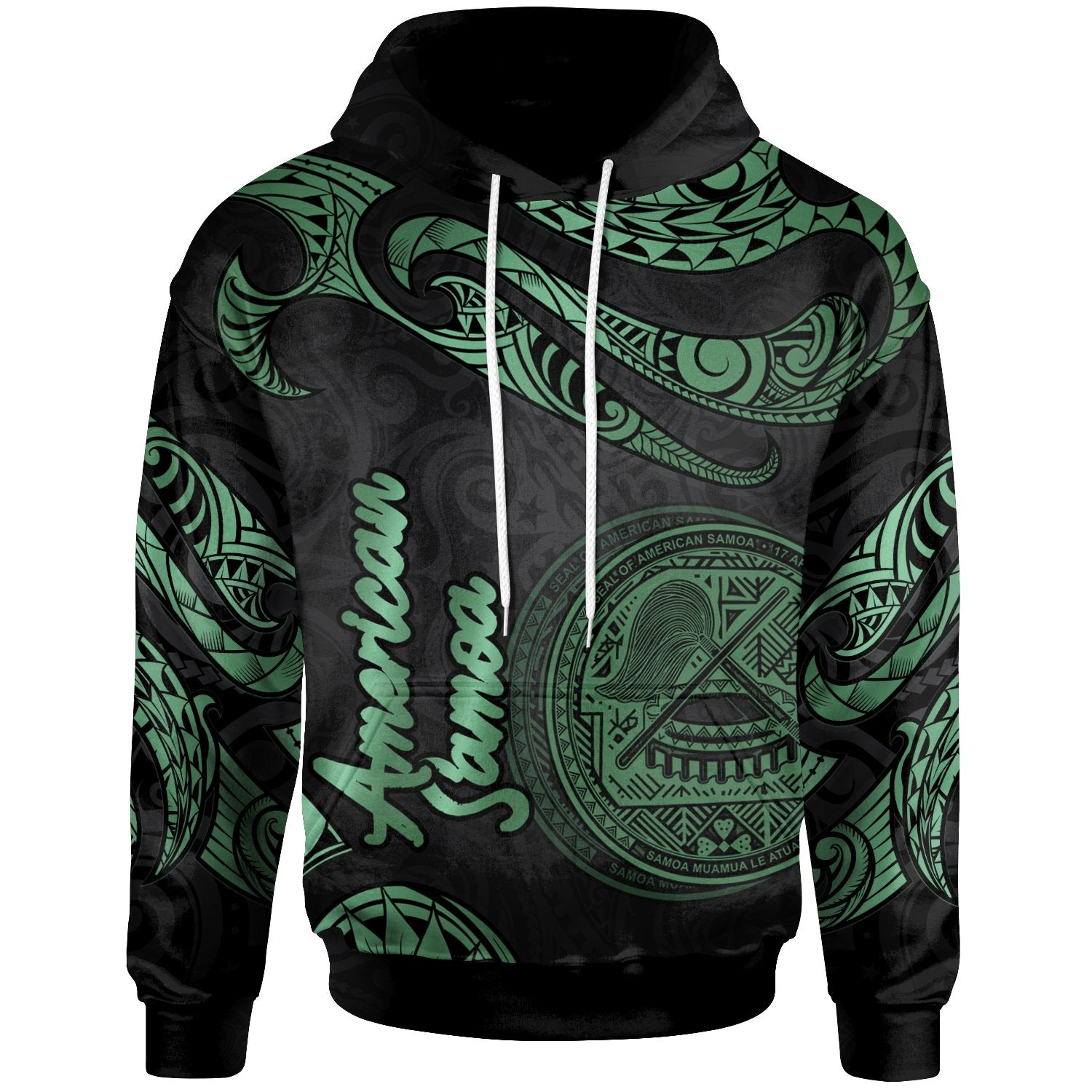 American Samoa Hoodie Polynesian Tattoo Green Version Unisex Green - Polynesian Pride