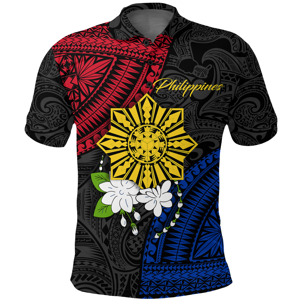 Philippines Sampaguita Filipino Sun Polo Shirt LT12 Unisex Black - Polynesian Pride