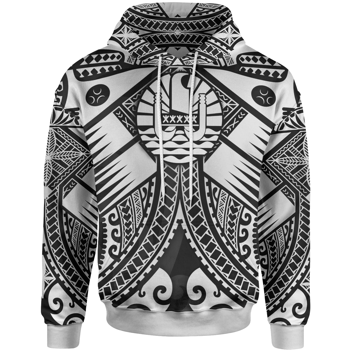 Tahiti Hoodie White Seal with Polynesian Tattoo Unisex White - Polynesian Pride