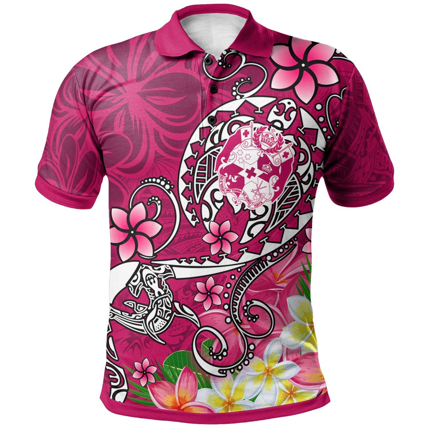 Tonga Polo Shirt Turtle Plumeria (PINK) Unisex Pink - Polynesian Pride