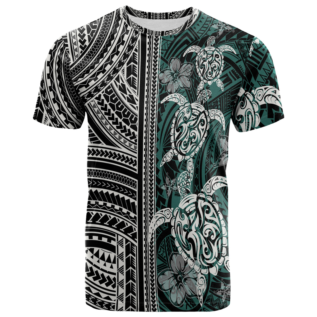 Polynesian T Shirt Turtle With Ethnic Motives And Floral Elements LT20 Unisex Green - Polynesian Pride