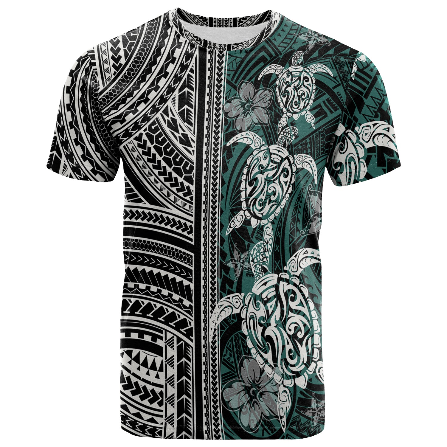 Polynesian T Shirt Turtle With Ethnic Motives And Floral Elements LT20 Unisex Green - Polynesian Pride