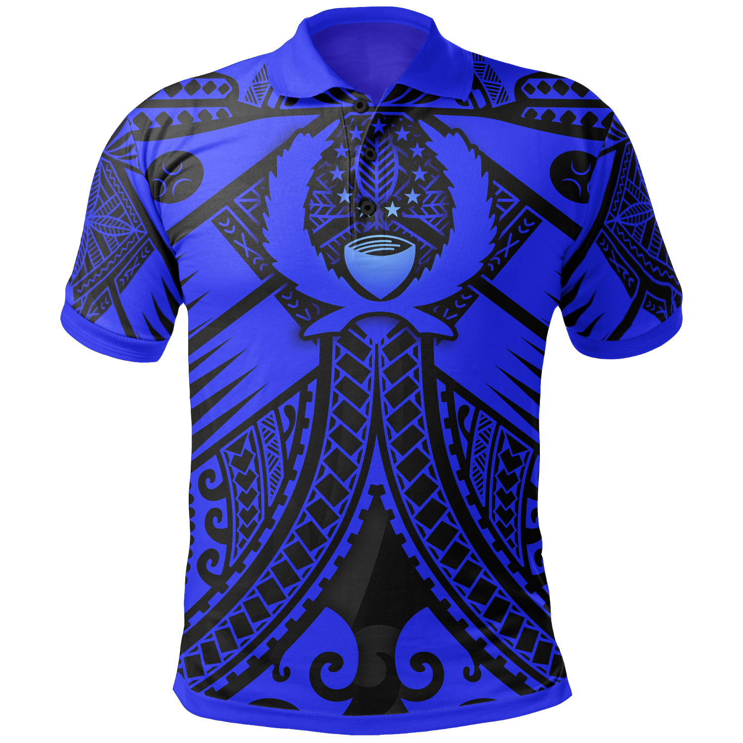 Pohnpei Polo Shirt Blue Seal with Polynesian Tattoo Unisex Blue - Polynesian Pride