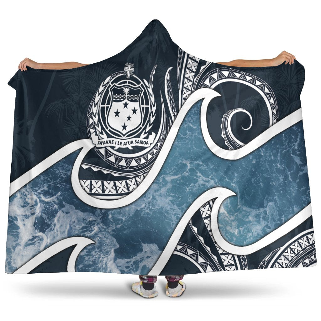 Samoa Polynesian Hooded Blanket - Ocean Style Hooded Blanket Black - Polynesian Pride