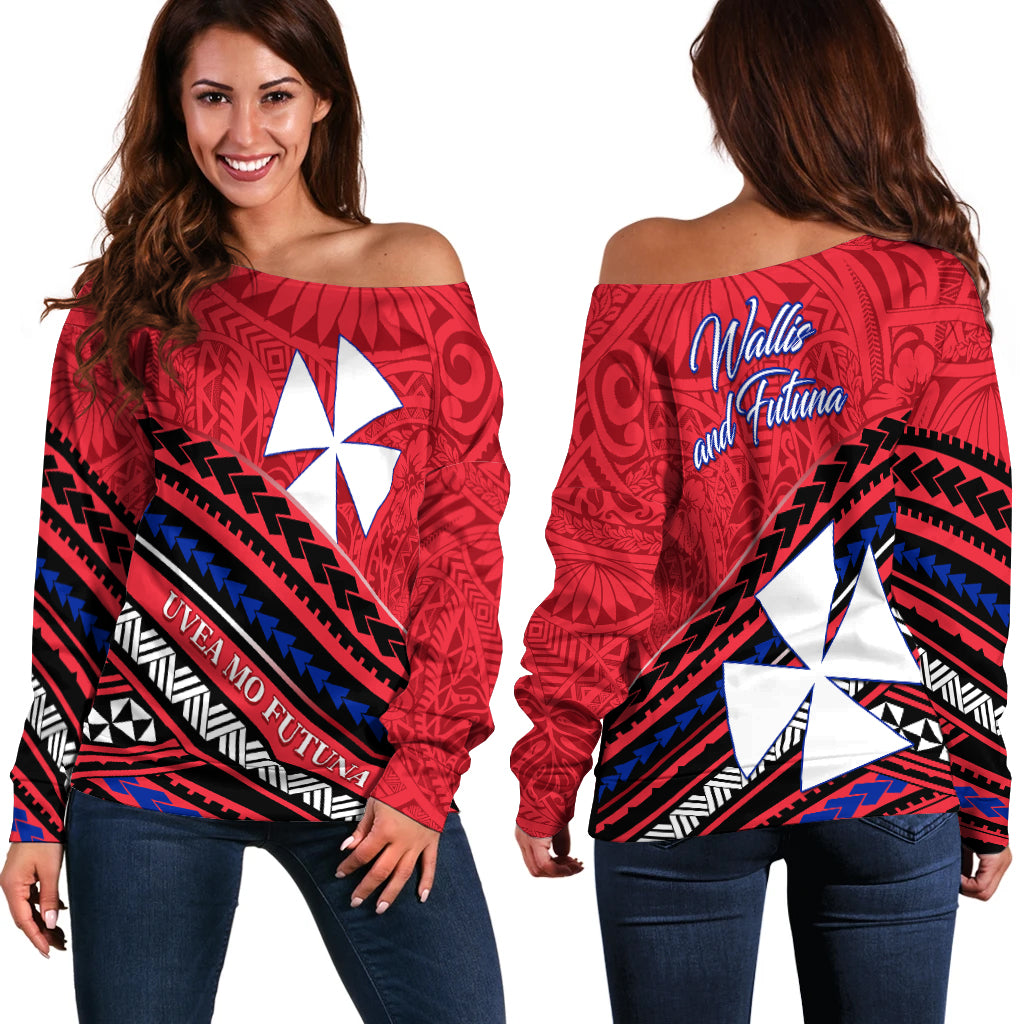 Wallis and Futuna Off Shoulder Sweater Creative Polynesian LT13 Red - Polynesian Pride