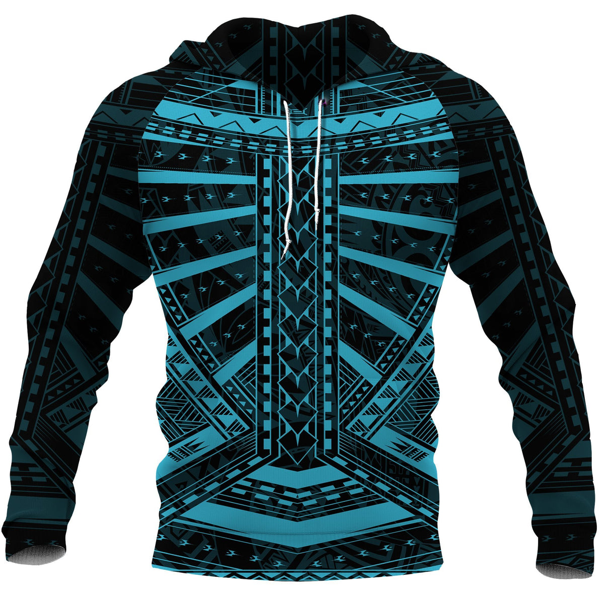 Polynesian Tattoo All Over Hoodie Blue Unisex Blue - Polynesian Pride