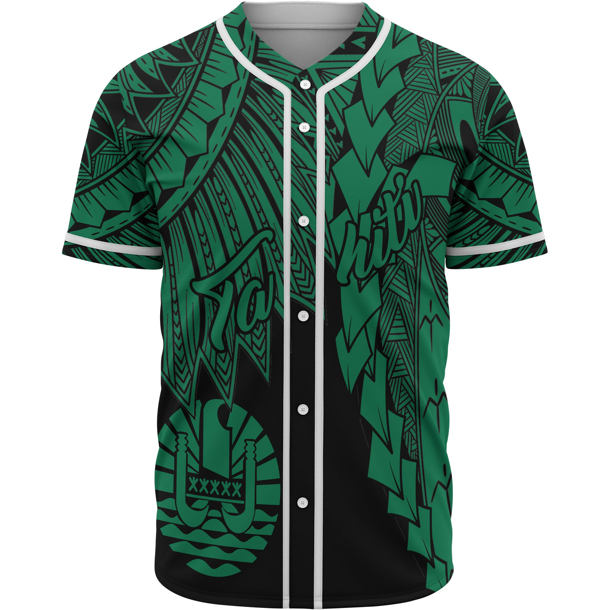 Tahiti Polynesian Baseball Shirt - Tribal Wave Tattoo Green Unisex Green - Polynesian Pride