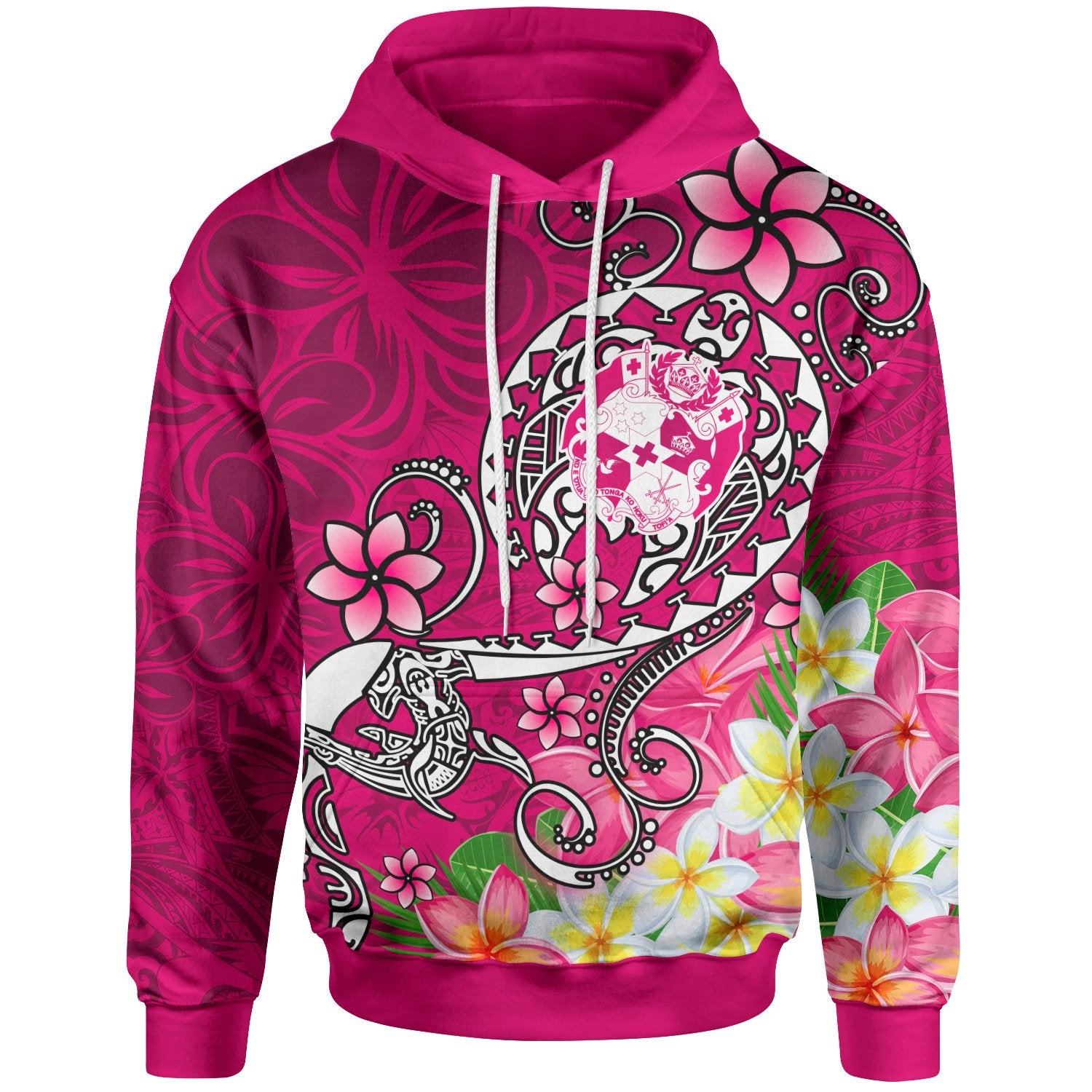 Tonga Hoodie Turtle Plumeria (PINK) Unisex Pink - Polynesian Pride