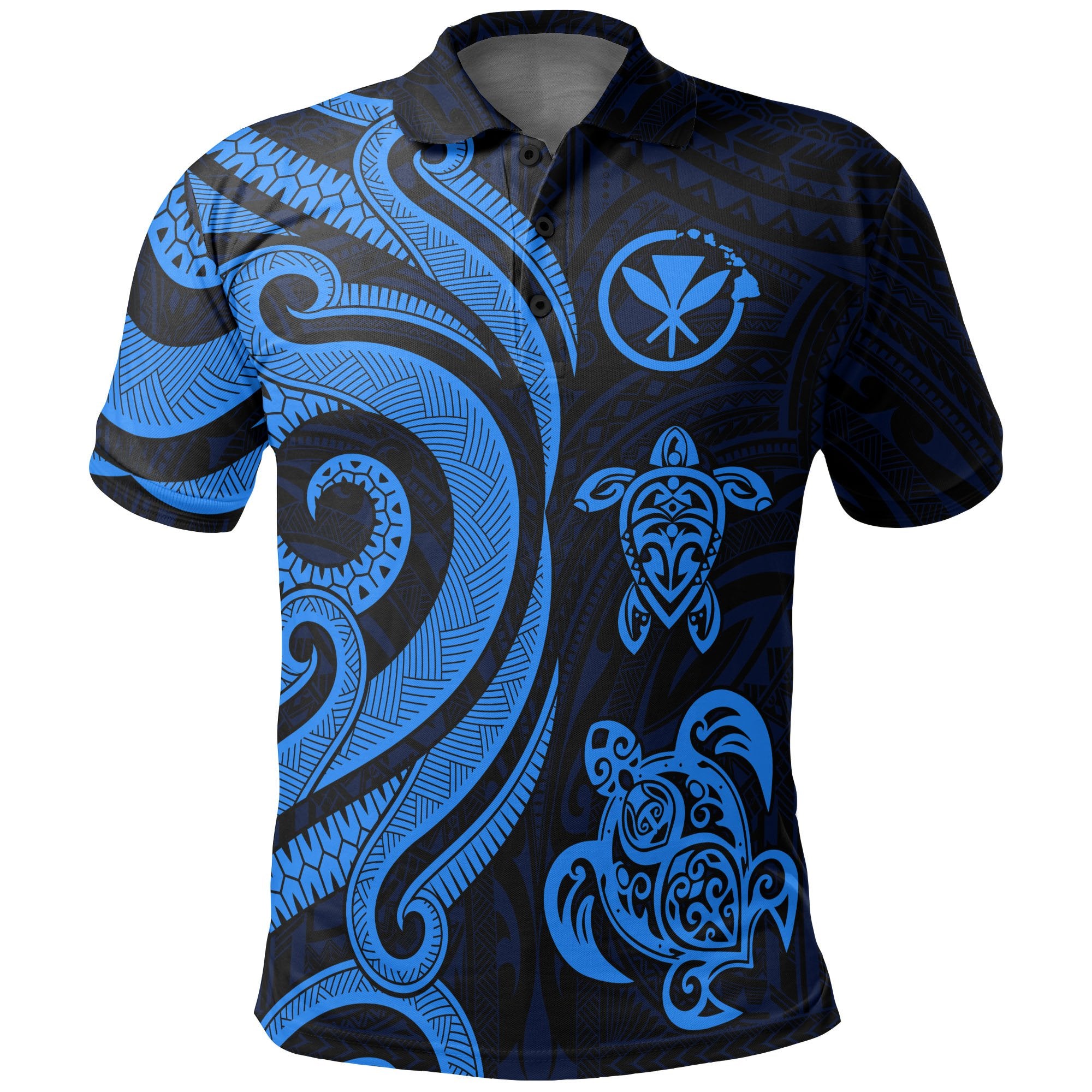 Polynesian Hawaii Polo Shirt Blue Kanaka Maoli Tentacle Turtle Unisex BLUE - Polynesian Pride