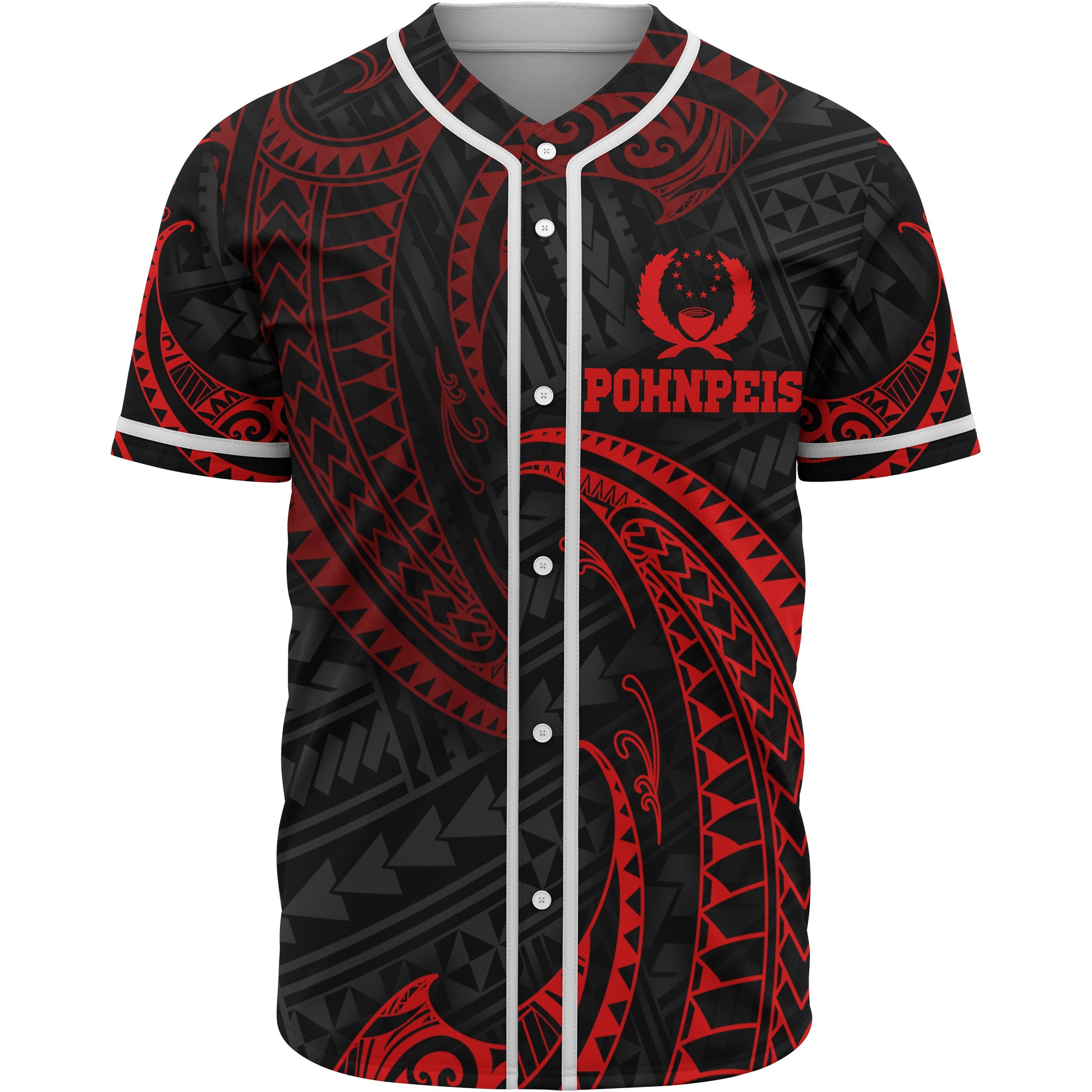 Pohnpei Polynesian Baseball Shirt - Red Tribal Wave Unisex Red - Polynesian Pride