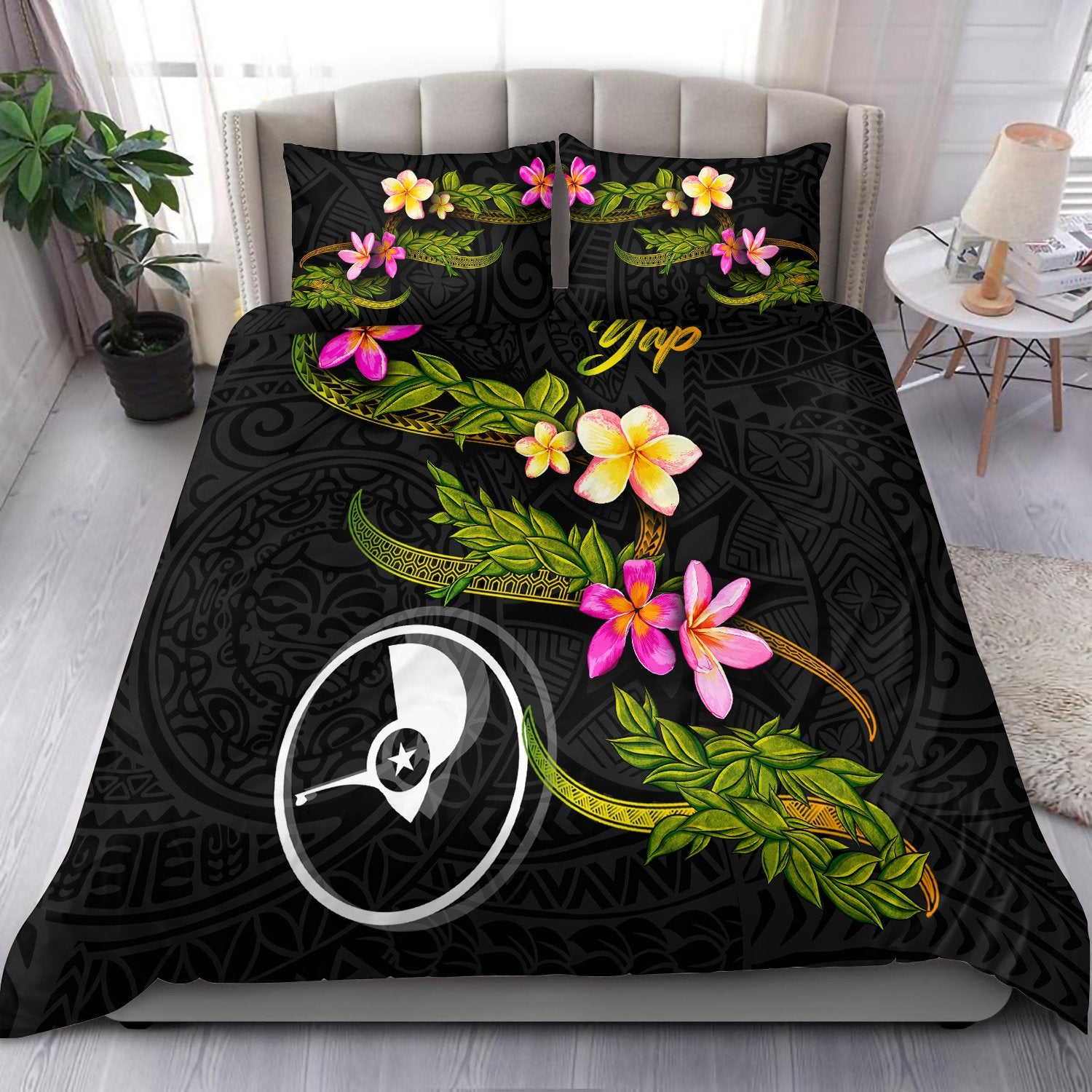 Yap Polynesian Bedding Set - Plumeria Tribal Black - Polynesian Pride