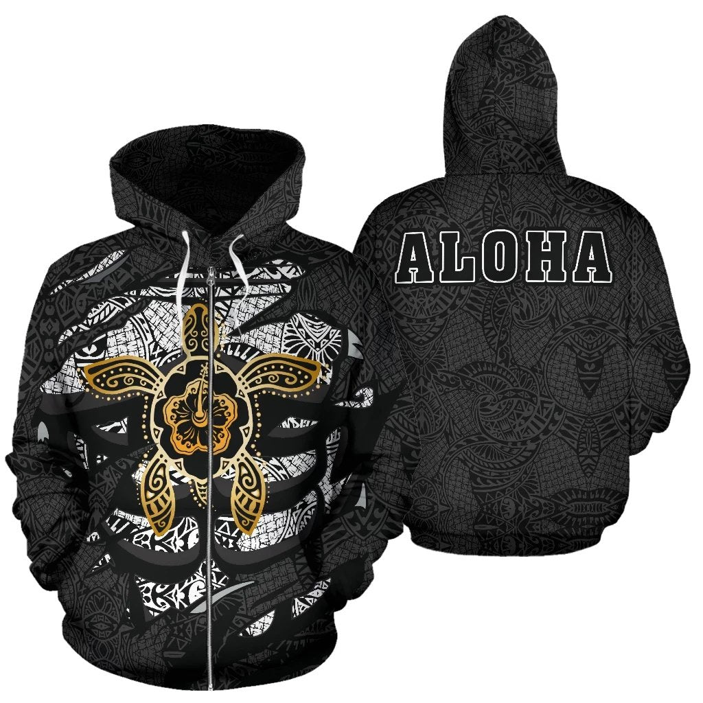 Hibiscus Polynesian Gray Hawaii Turtle Hoodie (Zip) Unisex Gray - Polynesian Pride