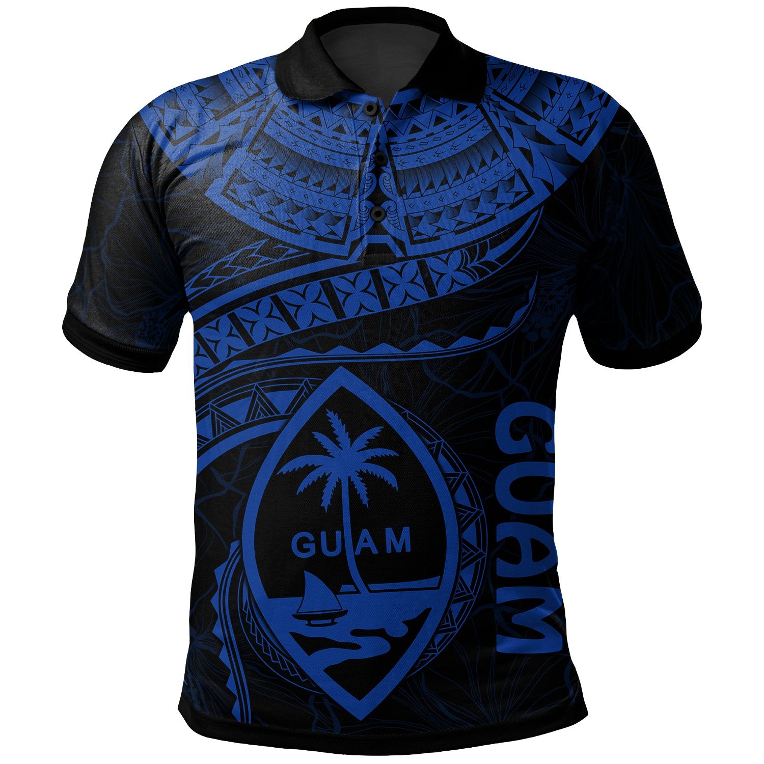 Guam Polynesian Polo Shirt Guam Waves (Blue) Unisex Blue - Polynesian Pride