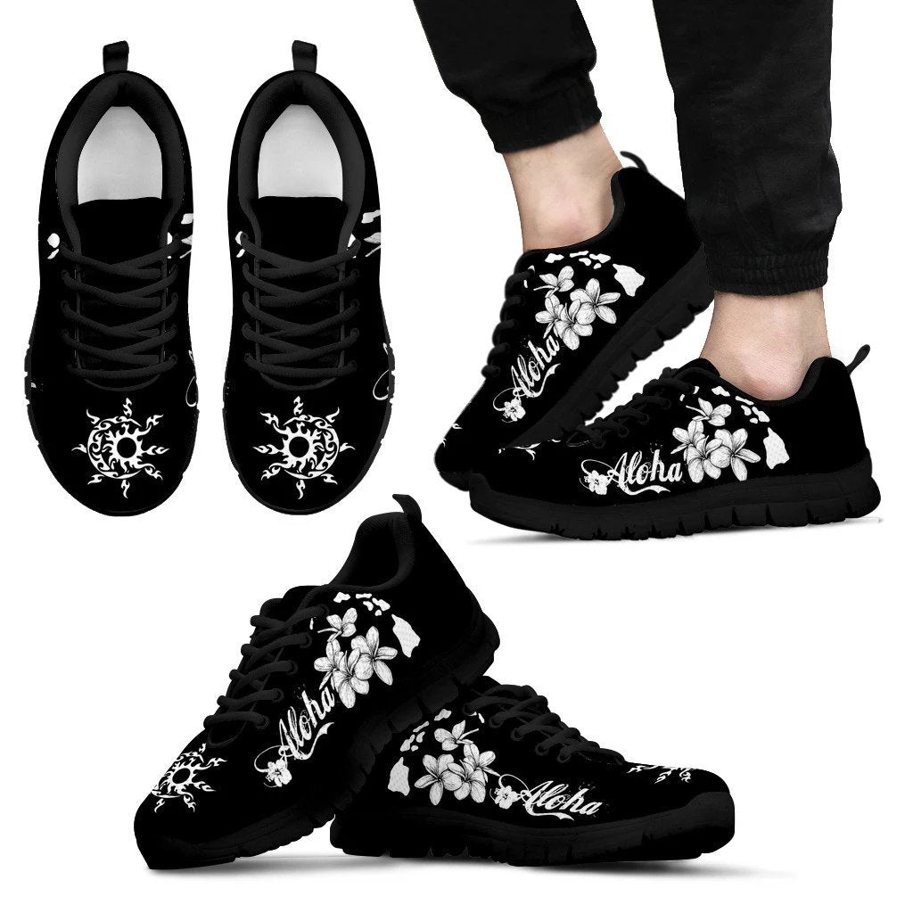 Aloha Map And Hibiscus Sneakers Men's Sneakers Black - Polynesian Pride