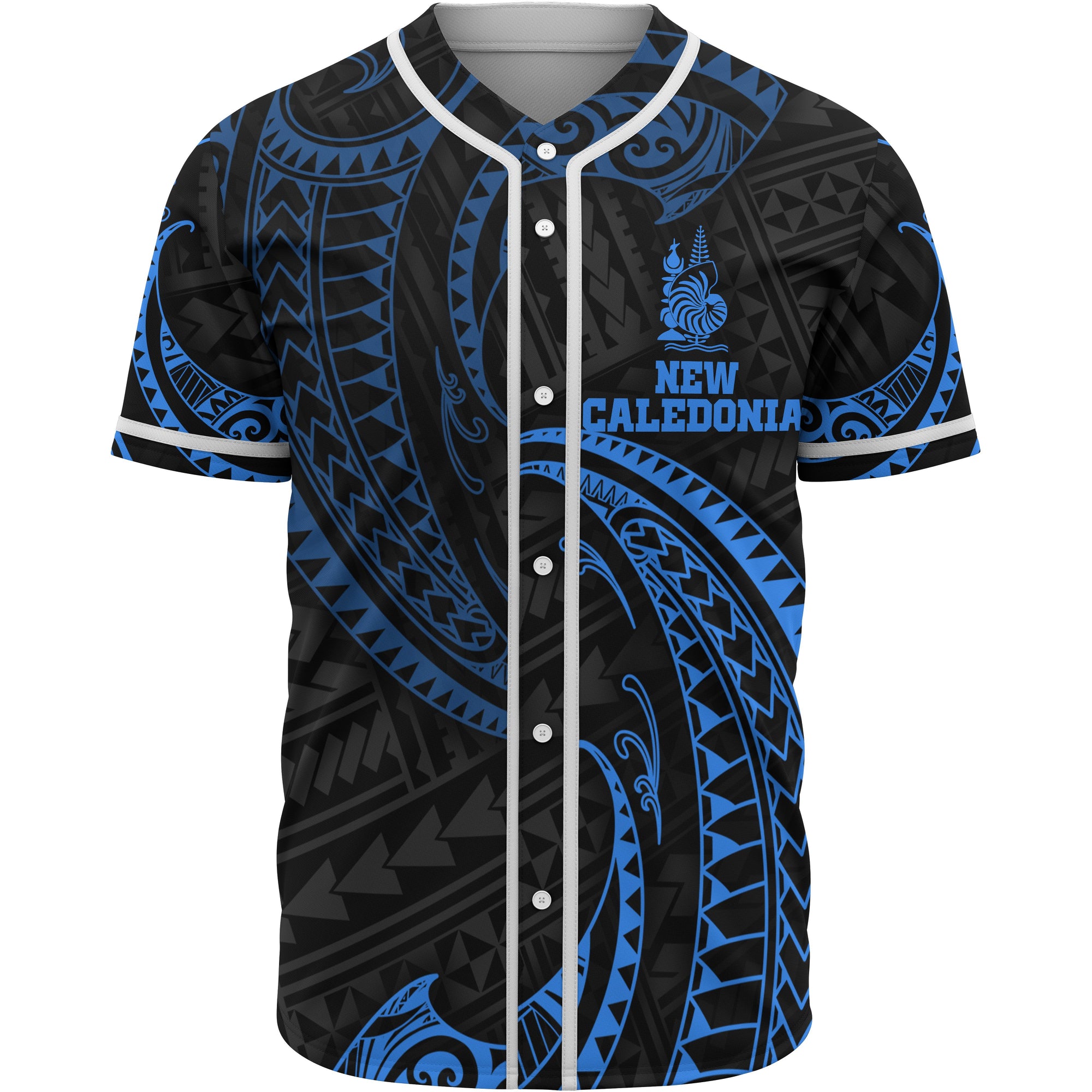 New Caledonia Polynesian Baseball Shirt - Blue Tribal Wave Unisex Blue - Polynesian Pride