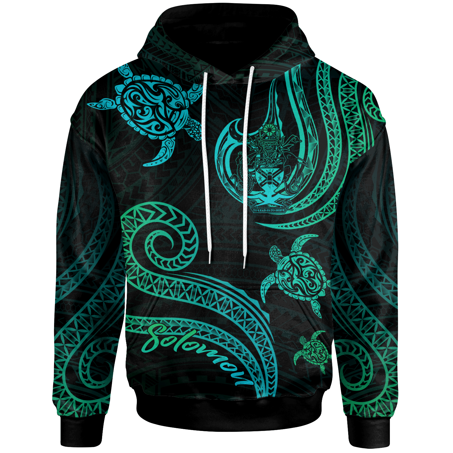 Solomon Islands Hoodie Polynesian Turtle With Pattern Unisex Blue Green - Polynesian Pride