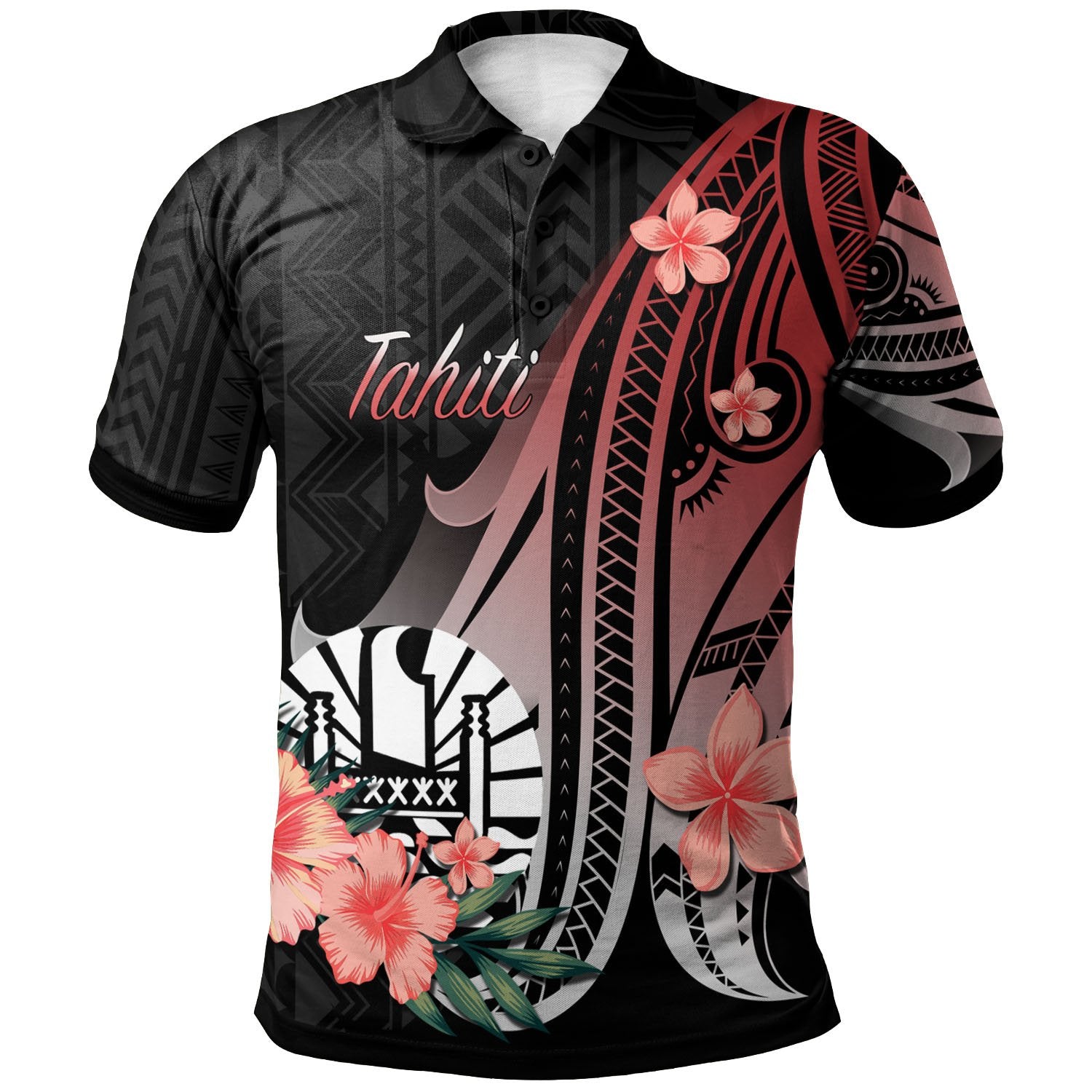 Tahiti Polo Shirt Red Polynesian Hibiscus Pattern Style Unisex Red - Polynesian Pride