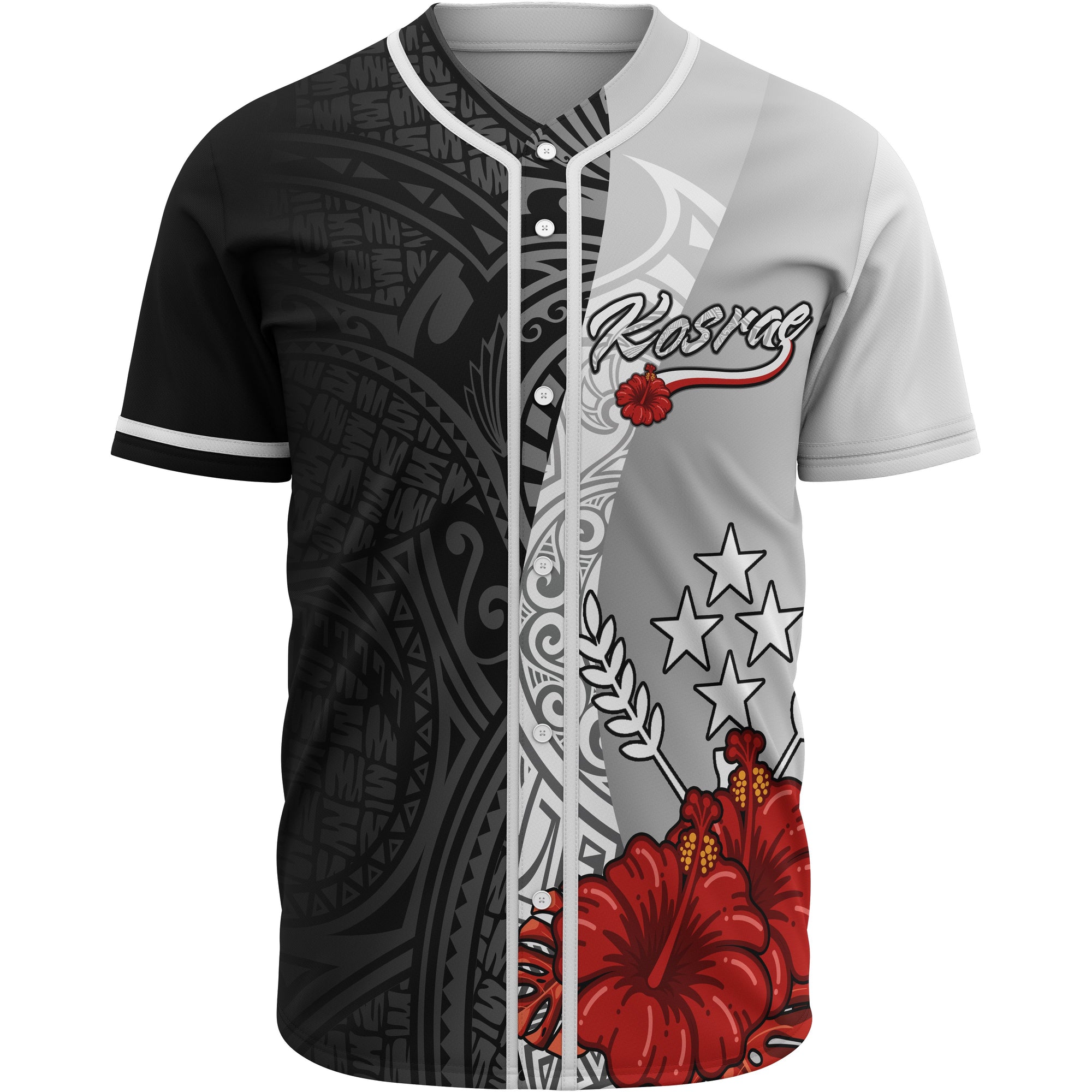 Kosrae Polynesian Baseball Shirt - Coat Of Arm With Hibiscus White Unisex White - Polynesian Pride