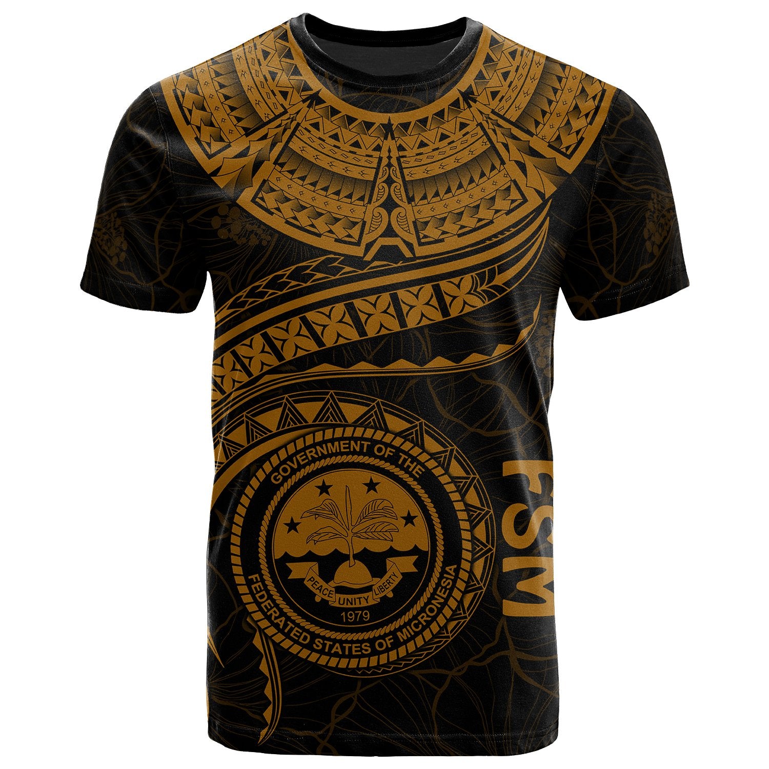 Federated States of Micronesia Polynesian T Shirt FSM Waves (Golden) Unisex Golden - Polynesian Pride