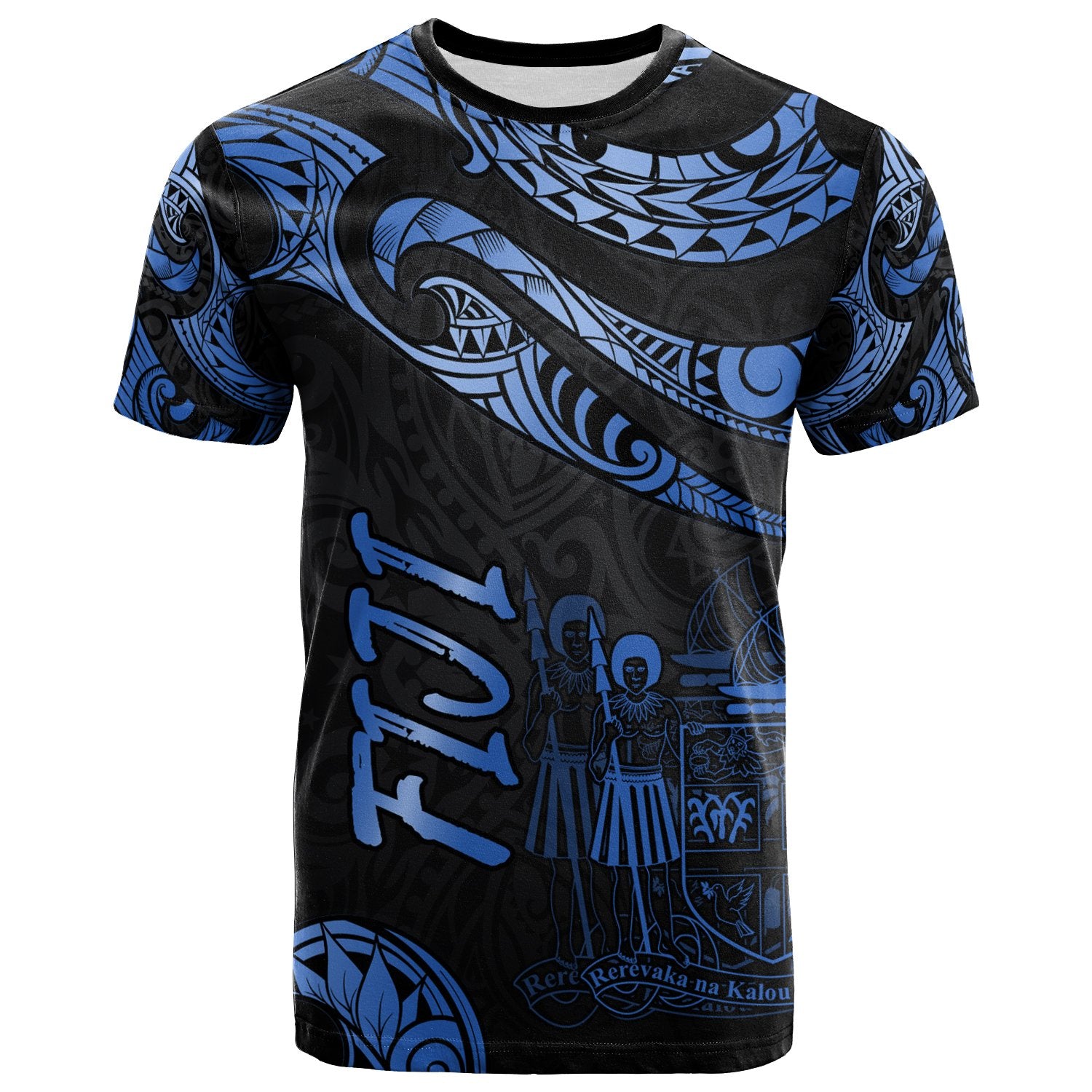 Fiji Polynesian T Shirt Polynesian Tattoo Blue Version Unisex Blue - Polynesian Pride