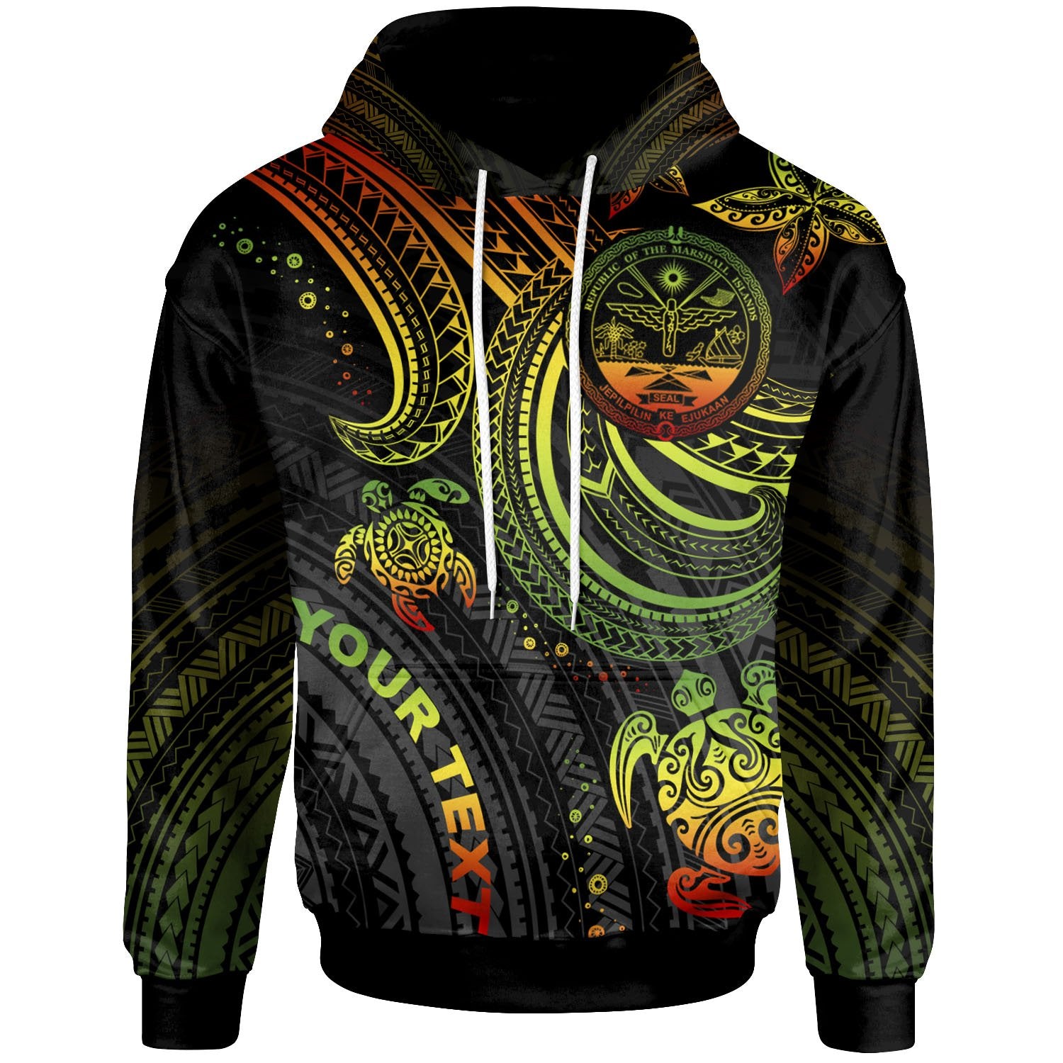 Marshall Islands Custom Hoodie Coat of Arm with Reggae Turtle Unisex Reggae - Polynesian Pride