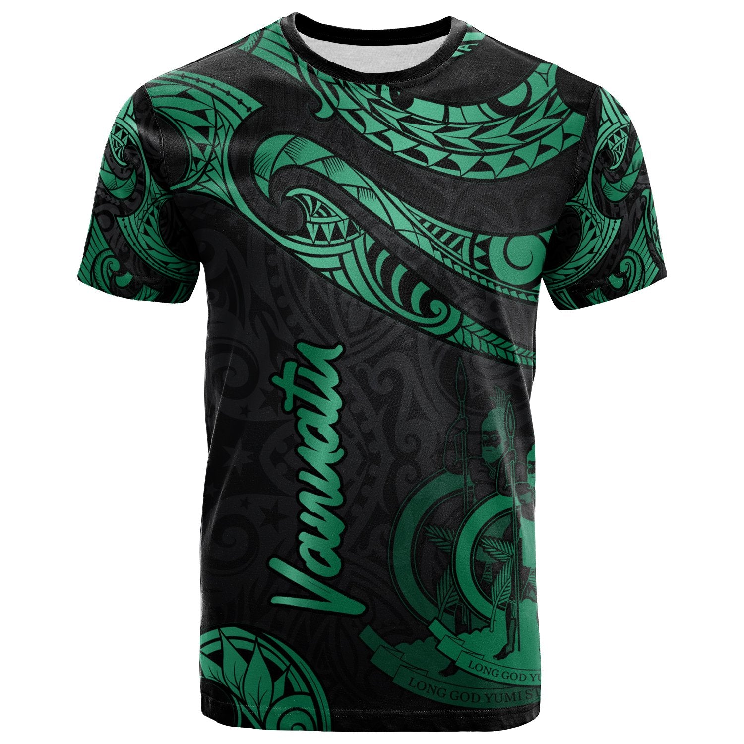 Vanuatu Polynesian T Shirt Polynesian Tattoo Green Version Unisex Art - Polynesian Pride