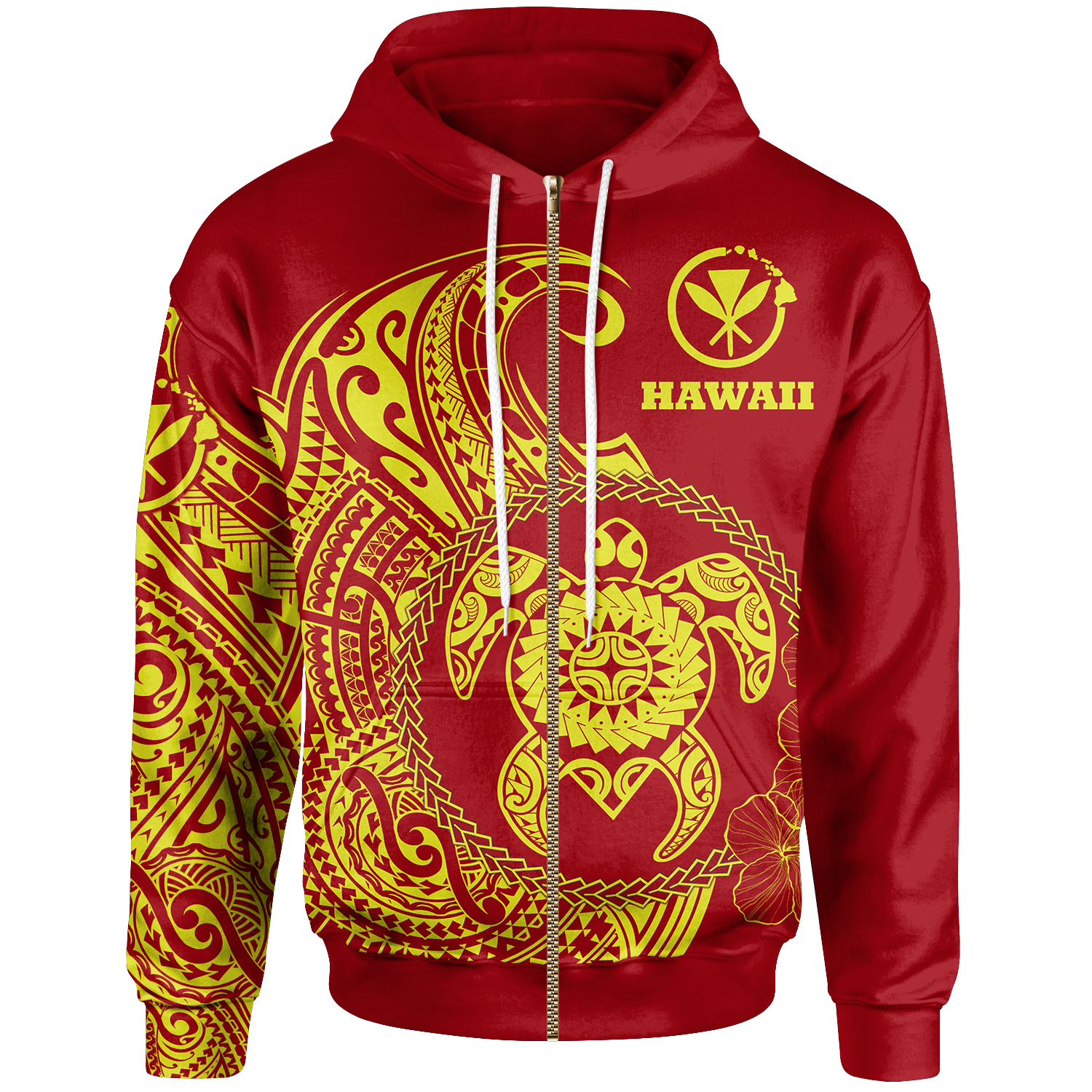 Hawaii Polynesian Zip up Hoodie Vintage Polynesian Turtle (Red) Unisex Red - Polynesian Pride