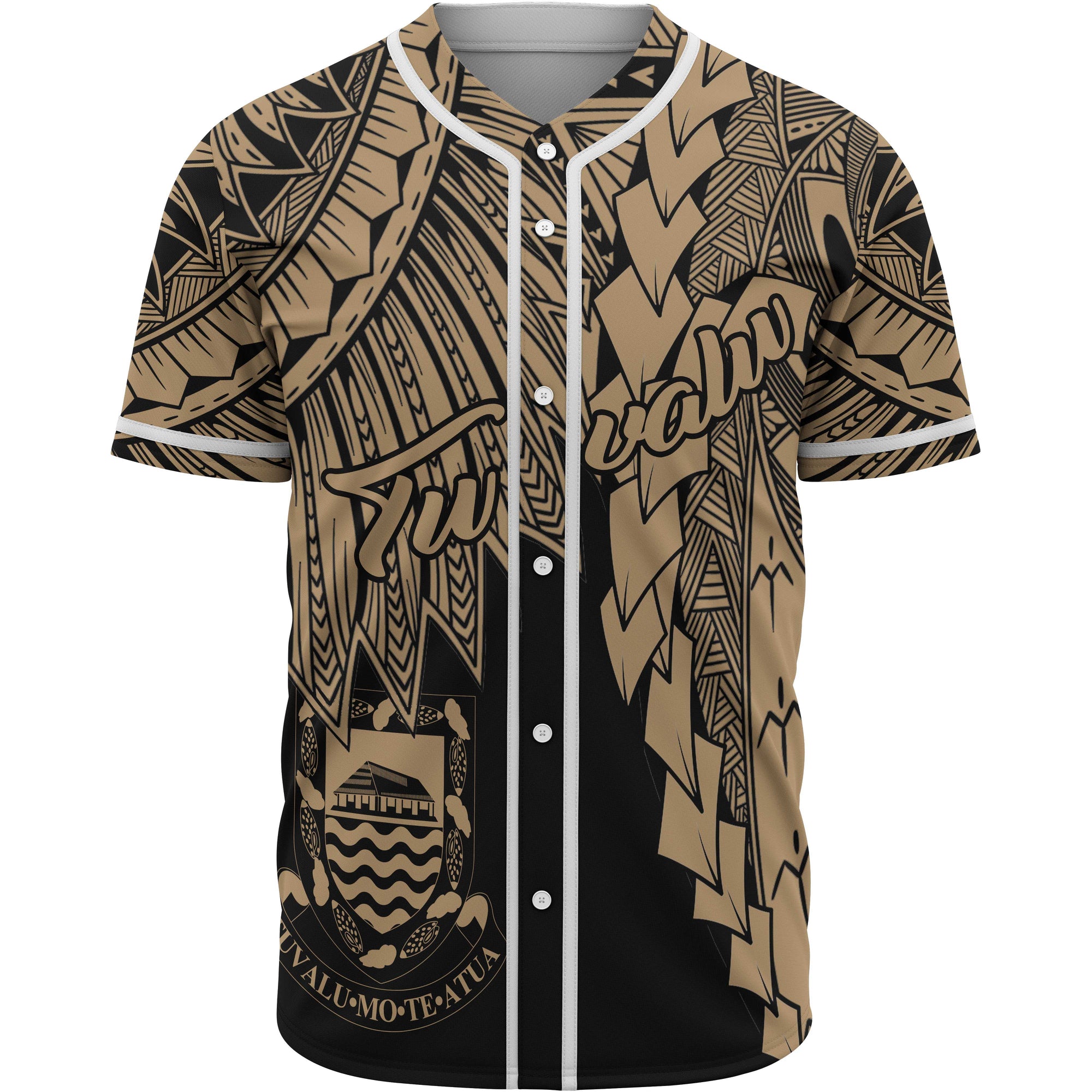 Tuvalu Polynesian Baseball Shirt - Tribal Wave Tattoo Gold Unisex Gold - Polynesian Pride