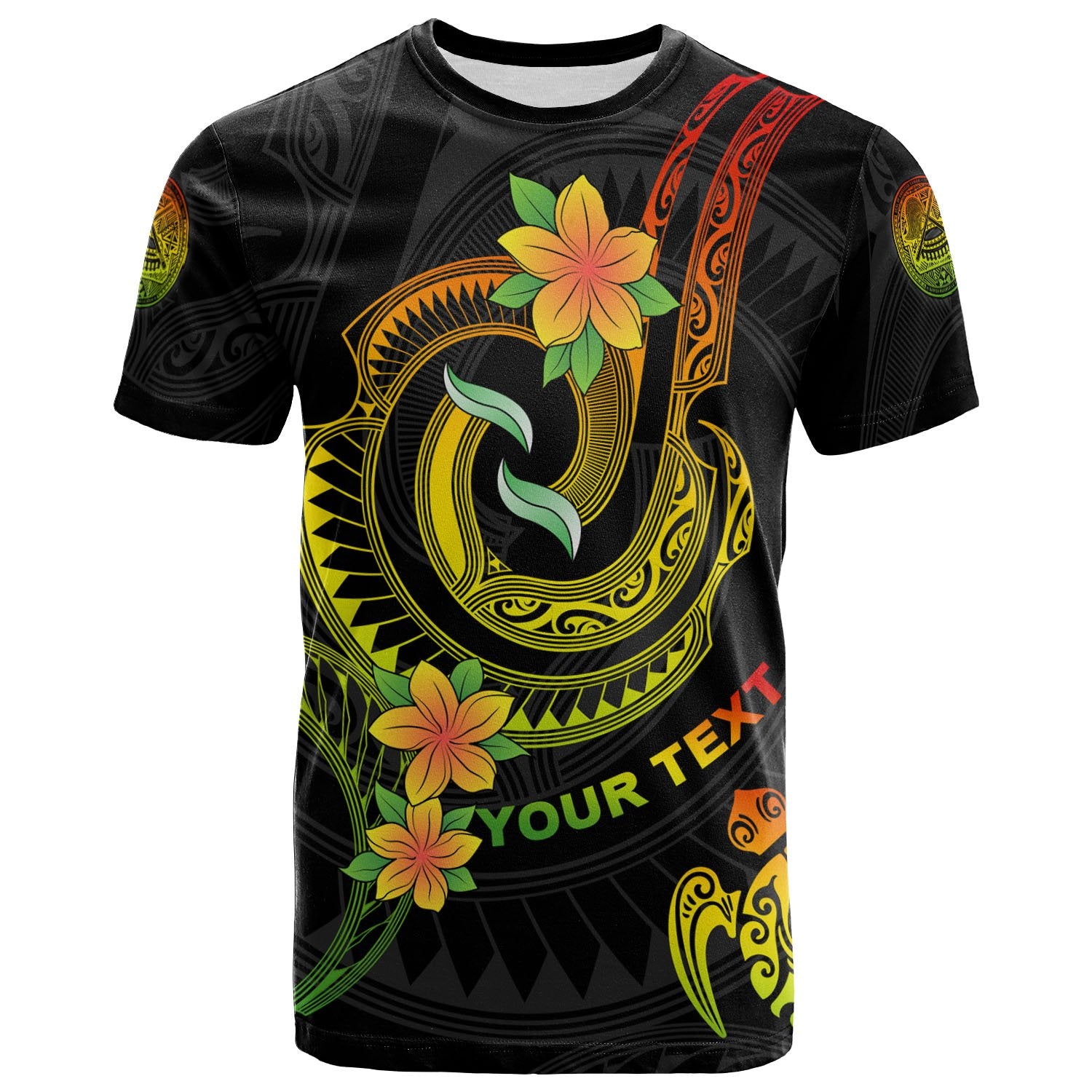 American Samoa Custom T Shirt Reggae Plumeria Flowers with Spiral Patterns Unisex Art - Polynesian Pride
