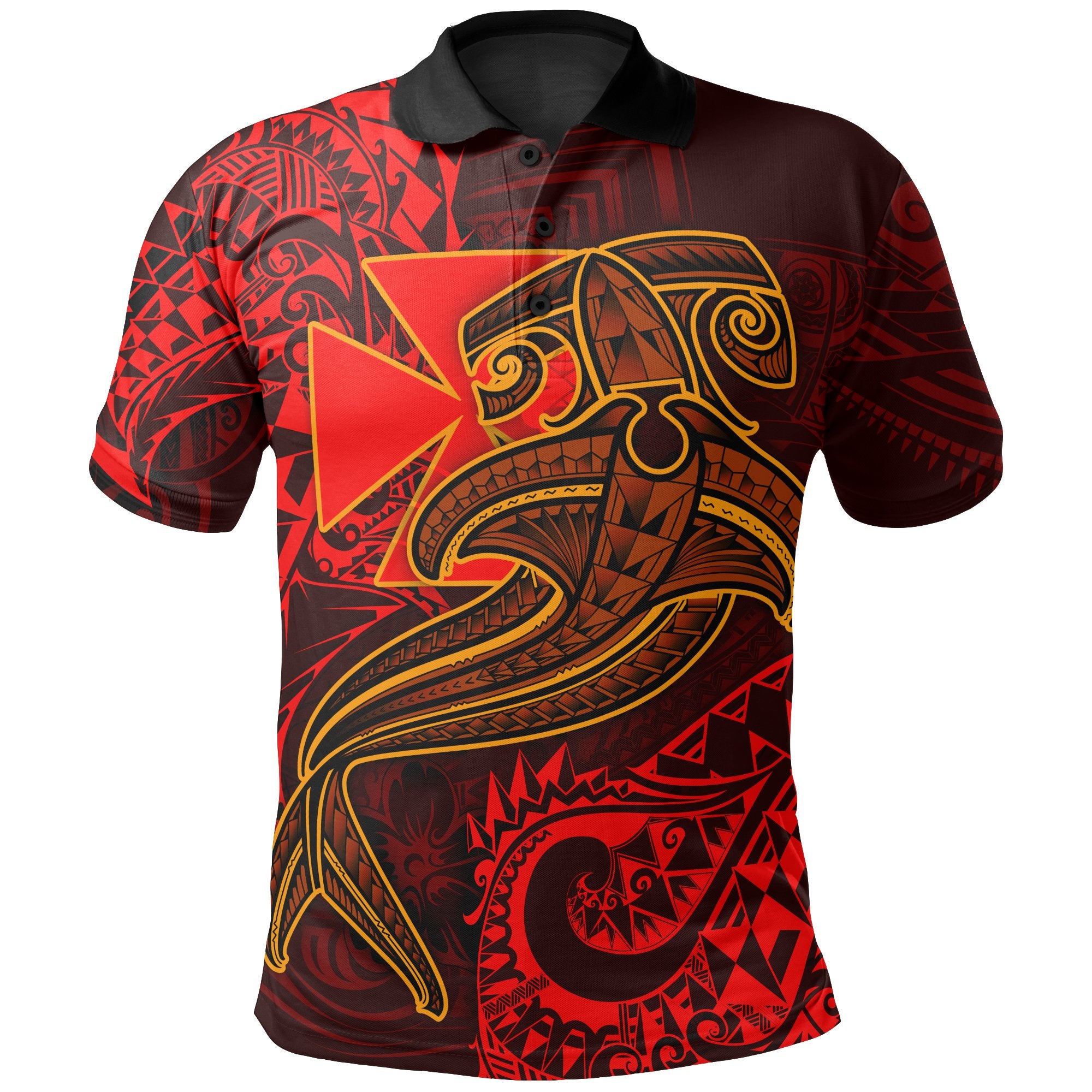 Polynesian Wallis and Futuna Polo Shirt Red Shark Polynesian Tattoo Unisex Red - Polynesian Pride