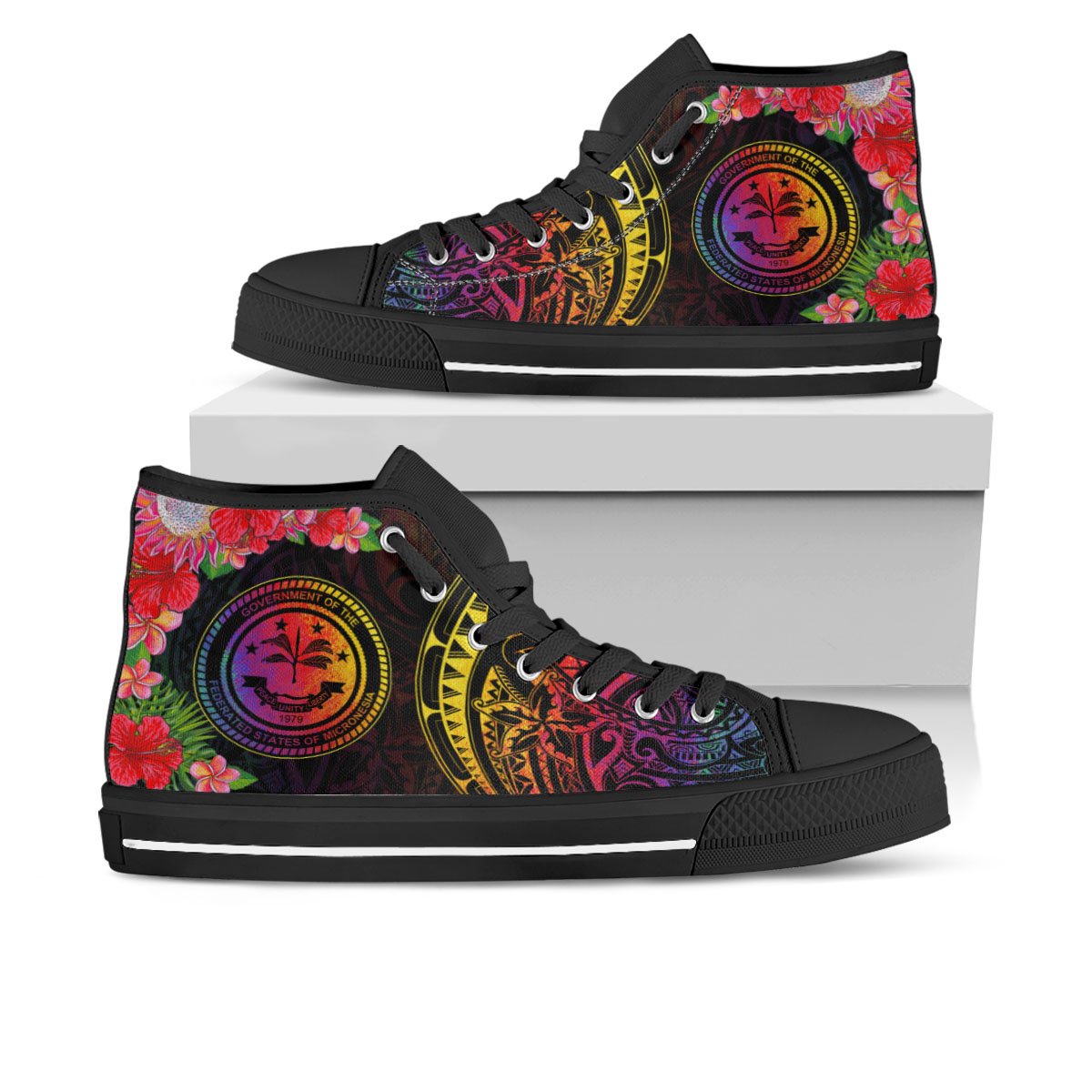 Federated States of Micronesia High Top Shoes - Tropical Hippie Style Unisex Black - Polynesian Pride