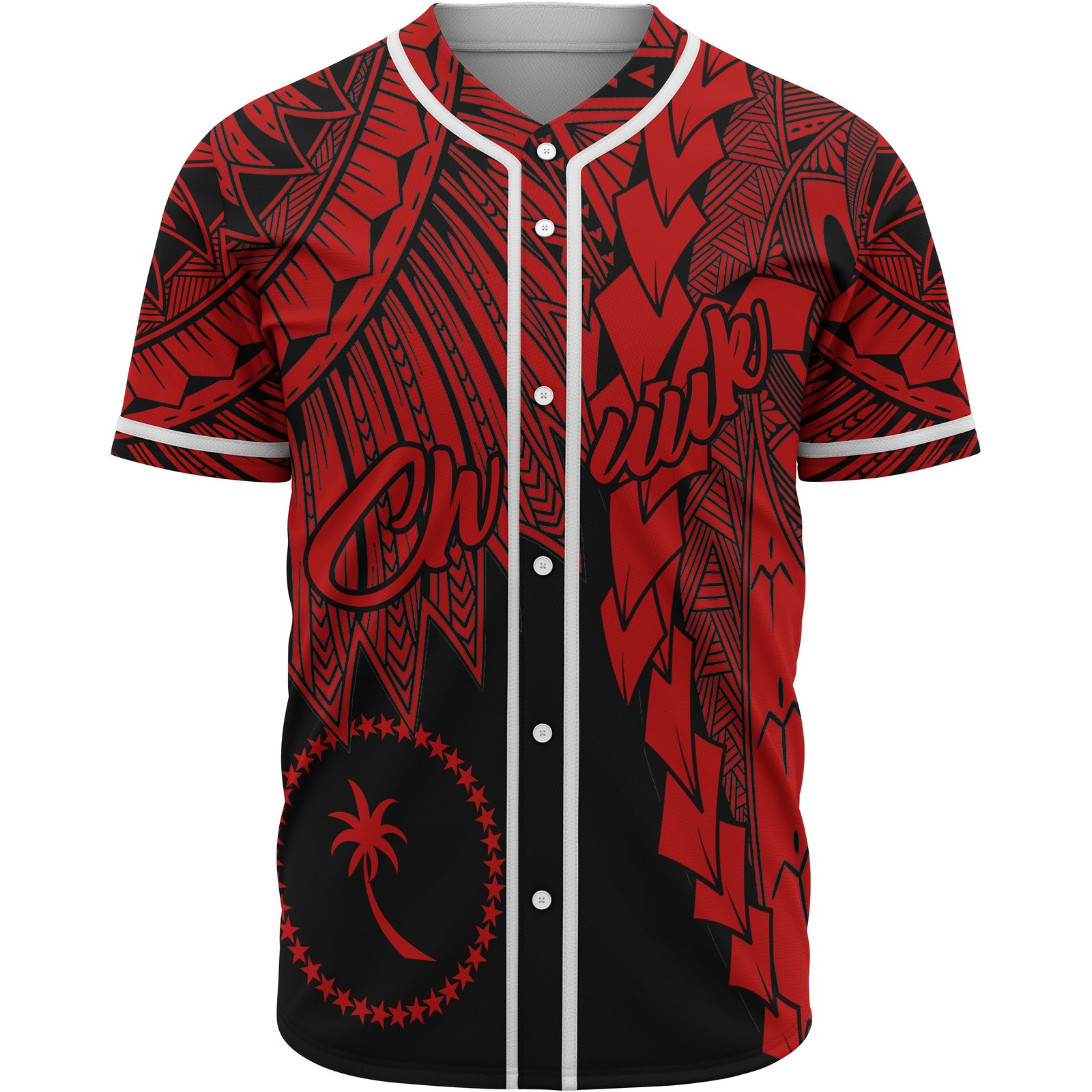 Chuuk Polynesian Baseball Shirt - Tribal Wave Tattoo Red Unisex Red - Polynesian Pride