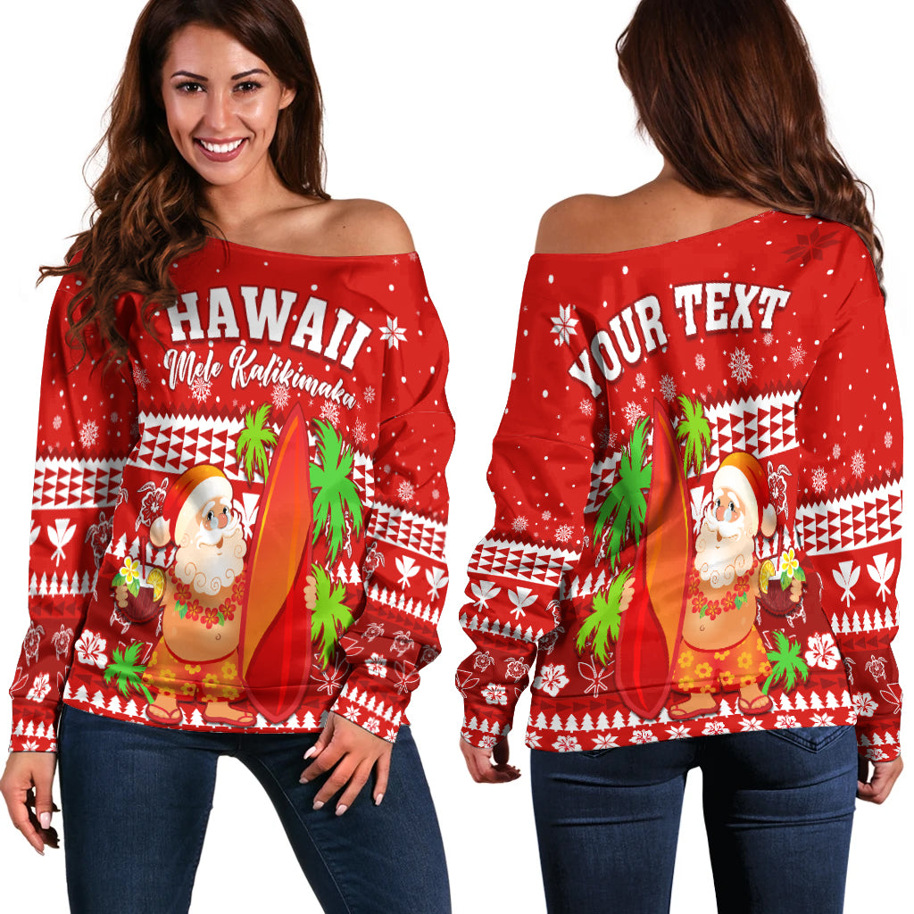 (Custom Personalised) Mele Kalikimaka Off Shoulder Sweater Santa Claus Hawaii Christmas LT13 Red - Polynesian Pride