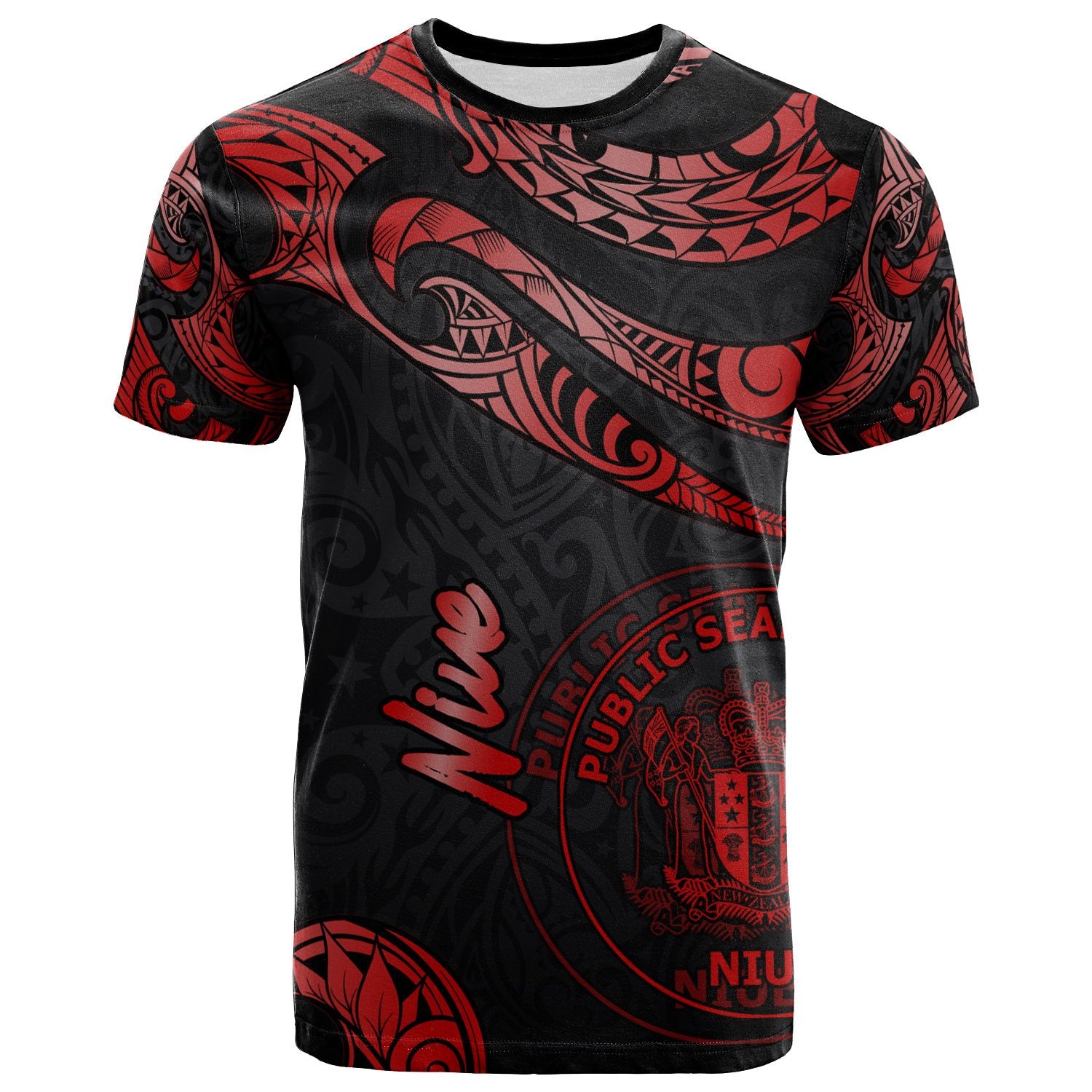 Niue Polynesian T Shirt Poly Tattoo Red Version Unisex Red - Polynesian Pride