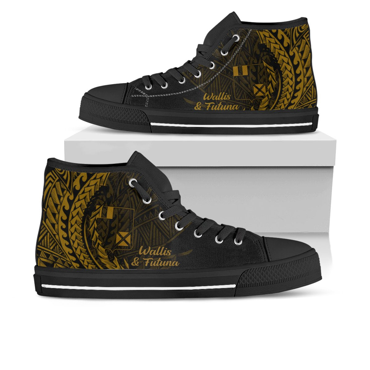 Wallis and Futuna High Top Shoes - Wings Style Unisex Black - Polynesian Pride