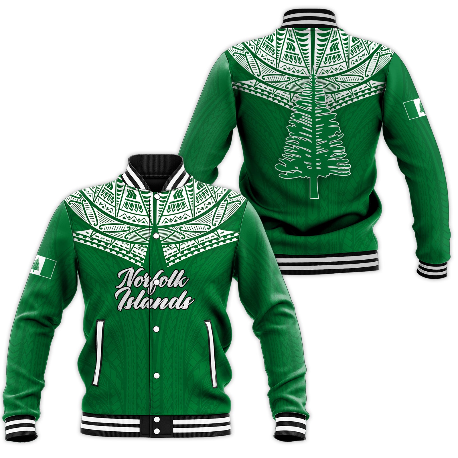 Norfolk Islands Pine Tree Baseball Jacket - LT12 Unisex Green - Polynesian Pride