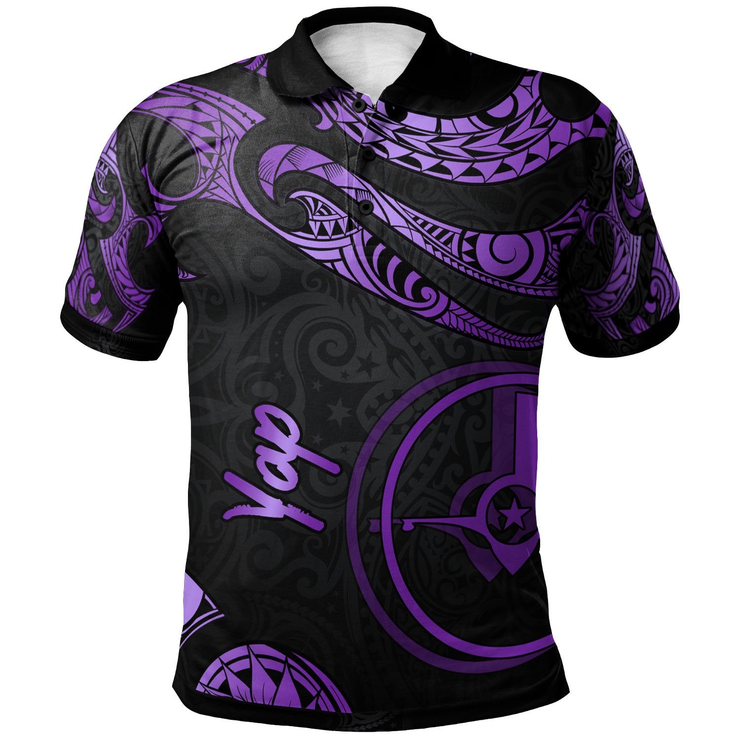 Yap Polo Shirt Polynesian Tattoo Purple Version Unisex Purple - Polynesian Pride