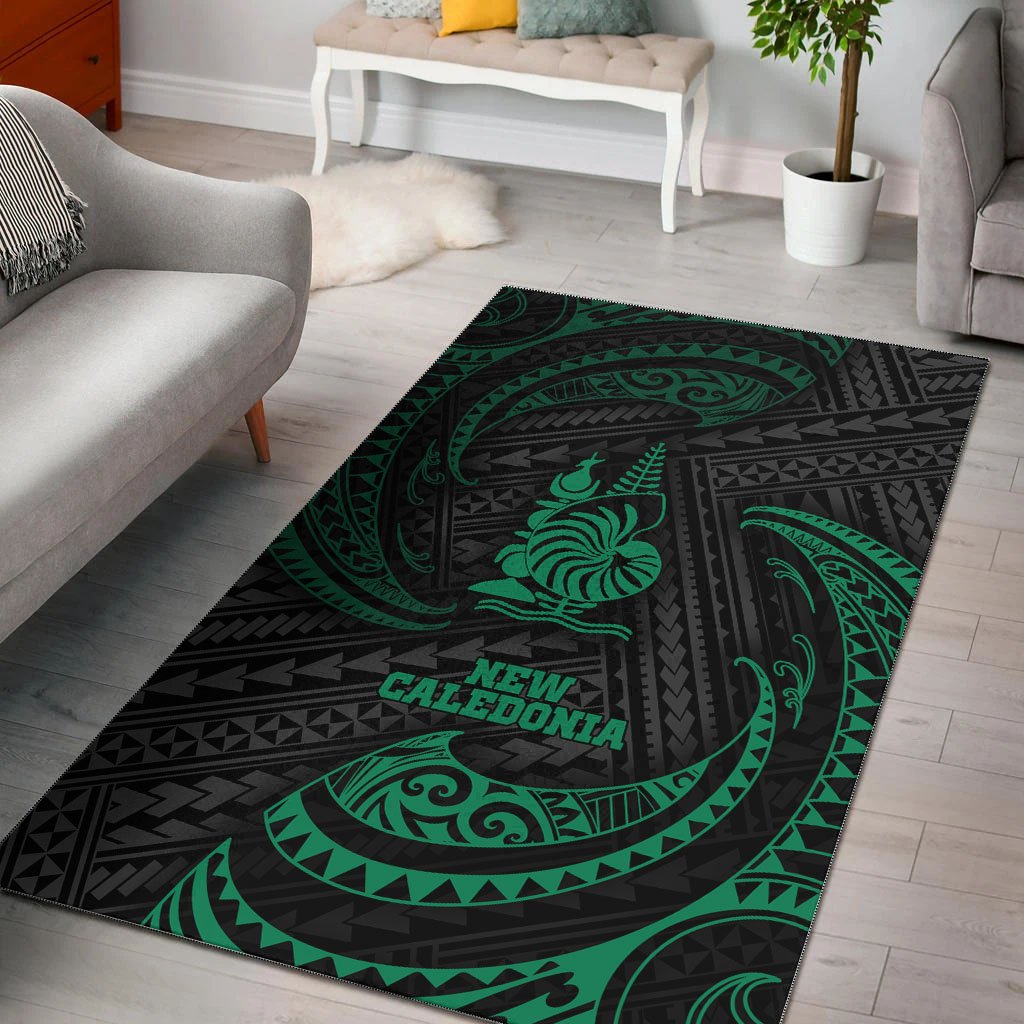 New Caledonia Polynesian Area Rug - Green Tribal Wave Green - Polynesian Pride