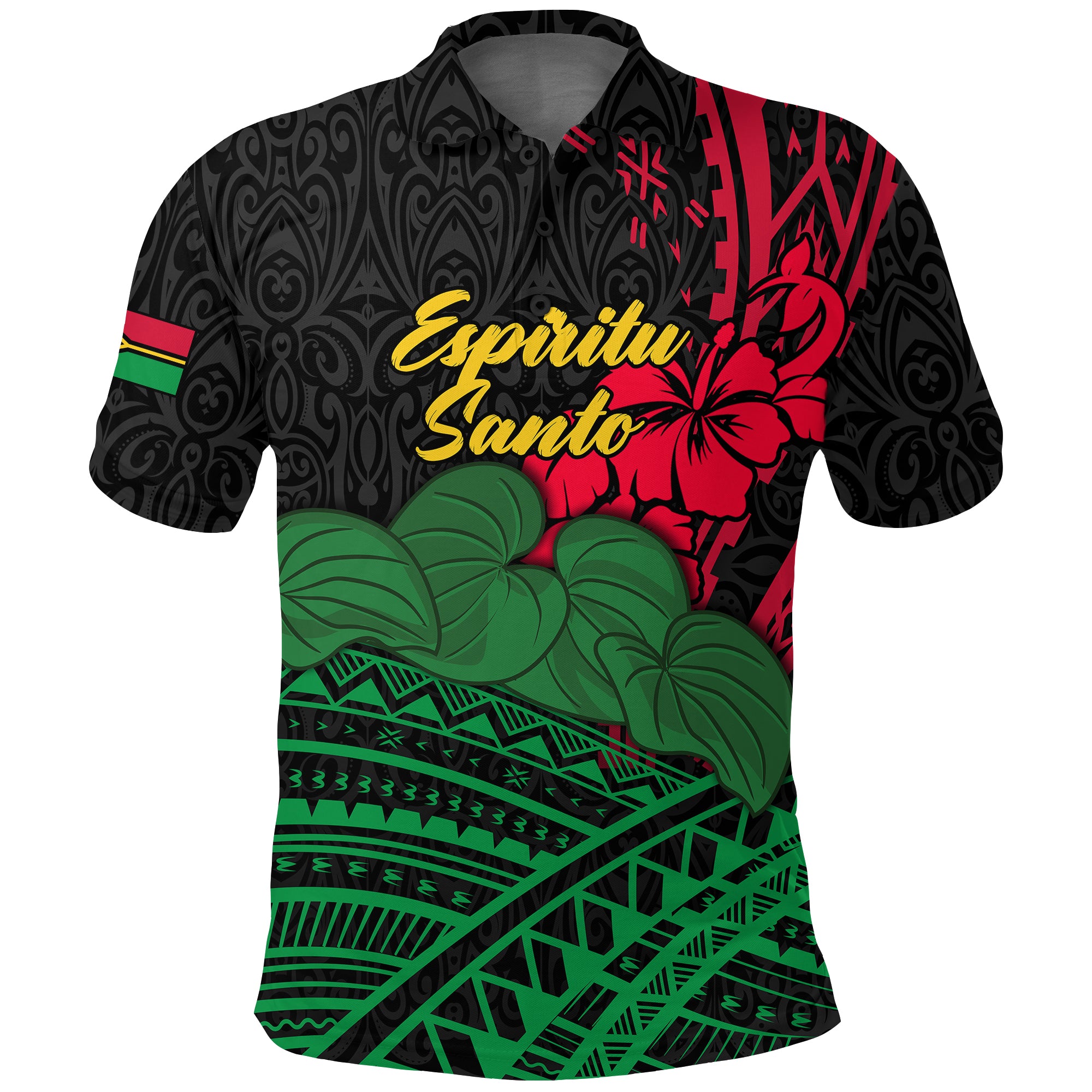 Custom Vanuatu Espiritu Santo Polo Shirt Kava With Hibiscus LT12 Unisex Black - Polynesian Pride