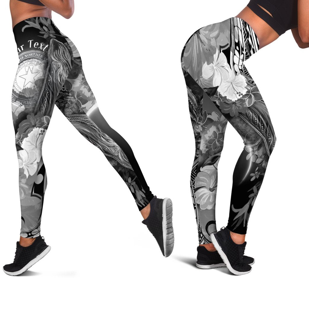 CNMI Custom Personalised Legging - Humpback Whale with Tropical Flowers (White) White - Polynesian Pride