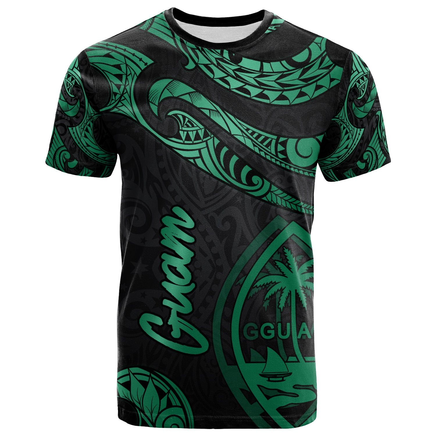 Guam Polynesian T Shirt Polynesian Tattoo Green Version Unisex Art - Polynesian Pride