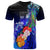 Fiji T Shirt Humpback Whale with Tropical Flowers (Blue) Unisex Blue - Polynesian Pride