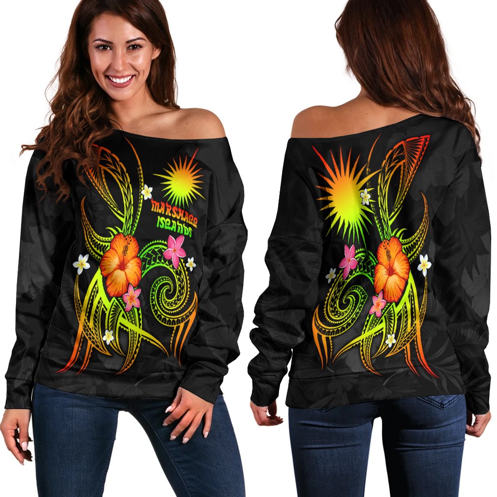 Marshall Islands Polynesian Women's Off Shoulder Sweater - Legend of Marshall Islands (Reggae) Art - Polynesian Pride