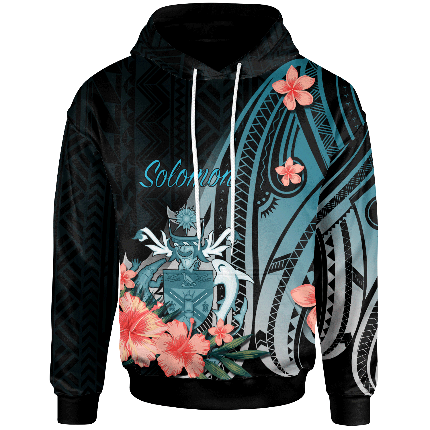 Solomon Islands Hoodie Turquoise Polynesian Hibiscus Pattern Style Unisex Turquoise - Polynesian Pride