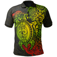 Polo Shirt Polynesian Turtle Hibiscus Reggae Unisex GREEN - Polynesian Pride