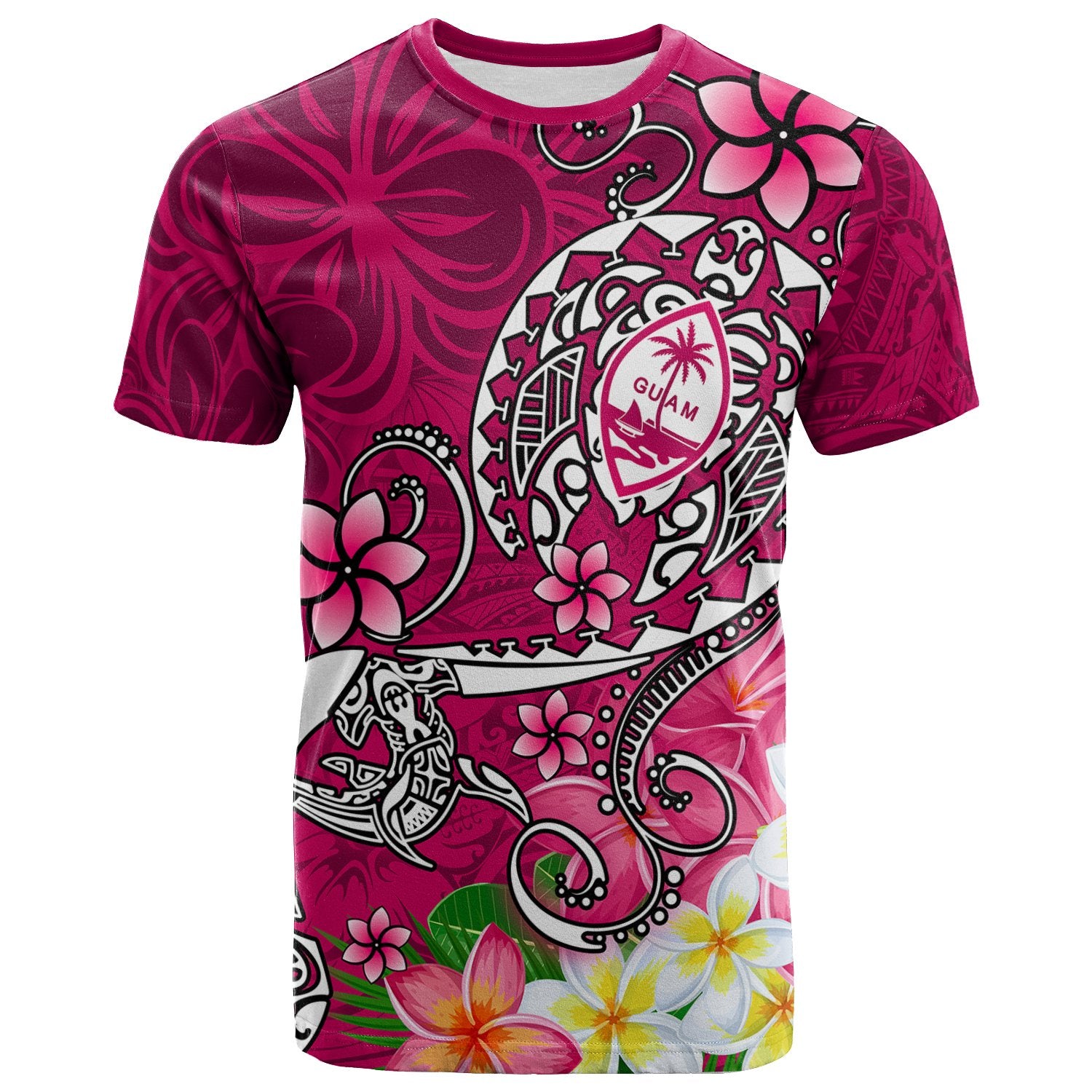 Guam T Shirt Turtle Plumeria (Pink) Unisex Pink - Polynesian Pride