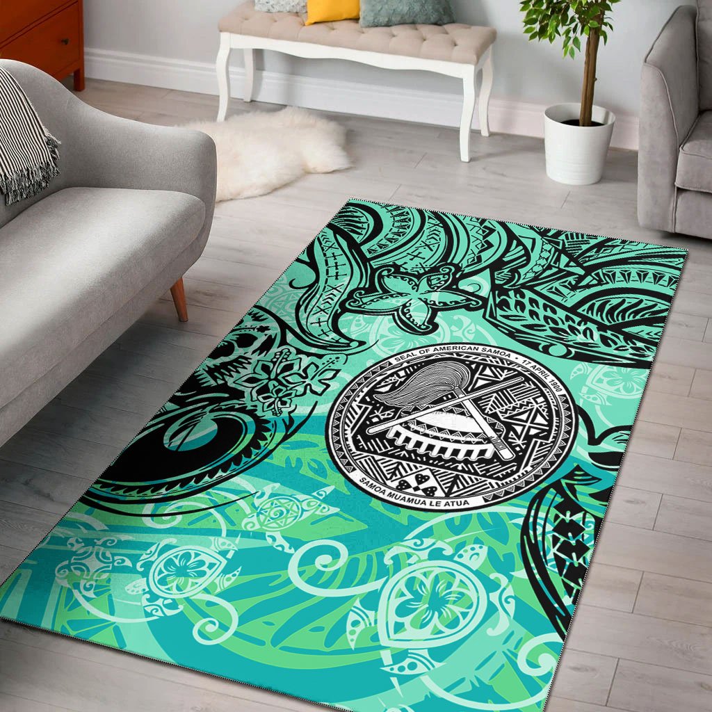 American Samoa Polynesian Area Rug - Vintage Floral Pattern Green Color Green - Polynesian Pride