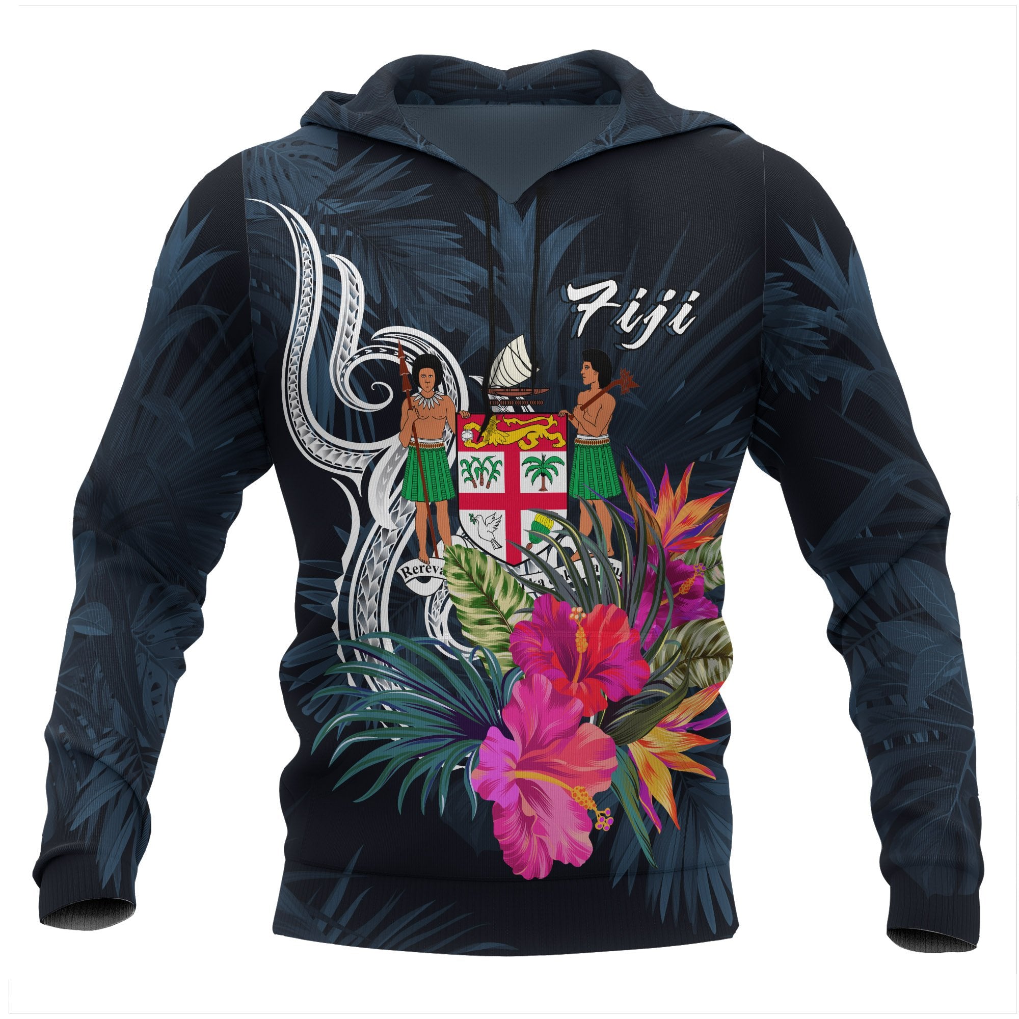 Fiji Polynesian Hoodie Tropical Flower Unisex Blue - Polynesian Pride