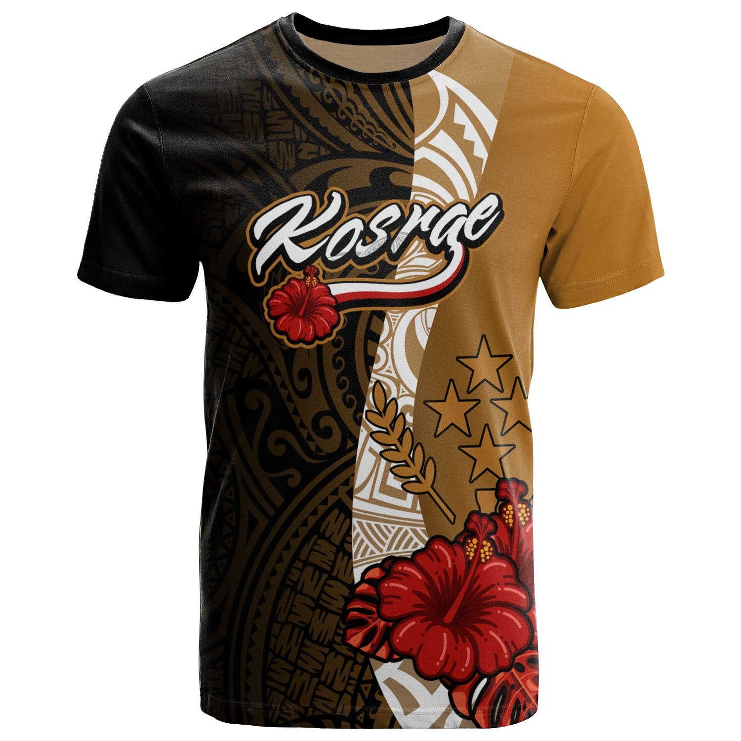 Kosrae Micronesia T Shirt Coat Of Arms With Hibiscus Gold Unisex Art - Polynesian Pride